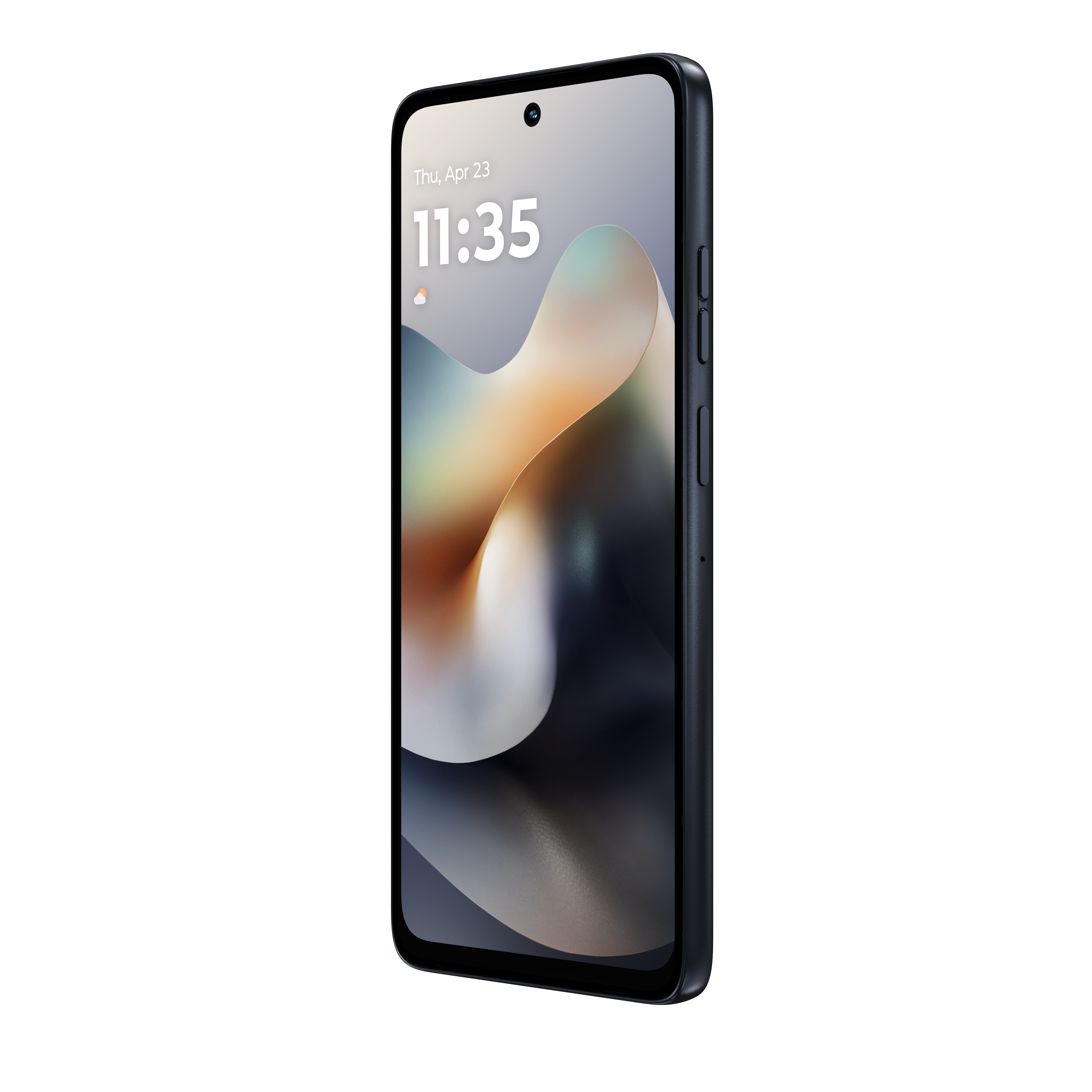 Ciemnoniebieski smartfon z ekranem 11:35 na białym tle.