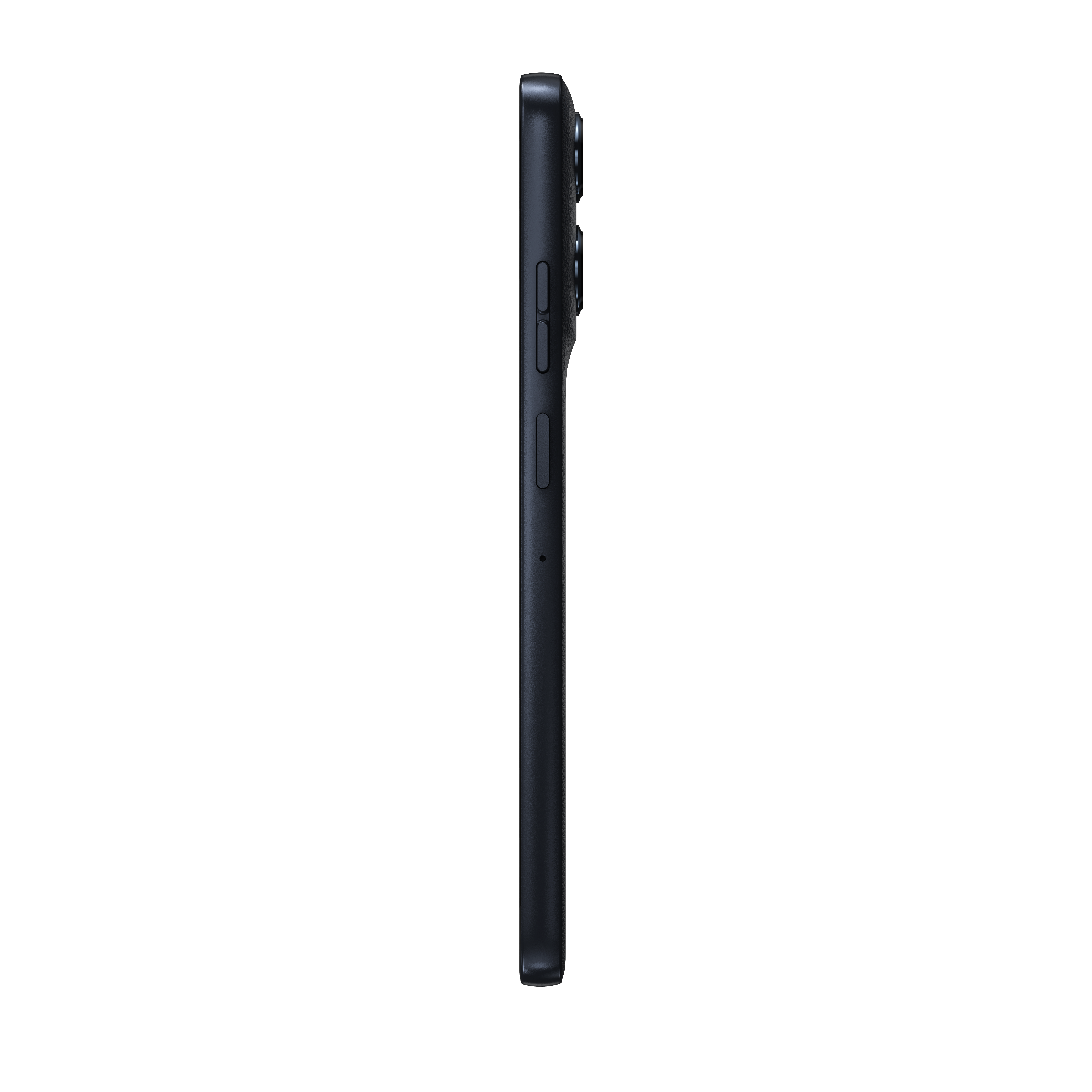 Ciemnoszary smartfon w profilu z widocznymi przyciskami i modułem kamery.