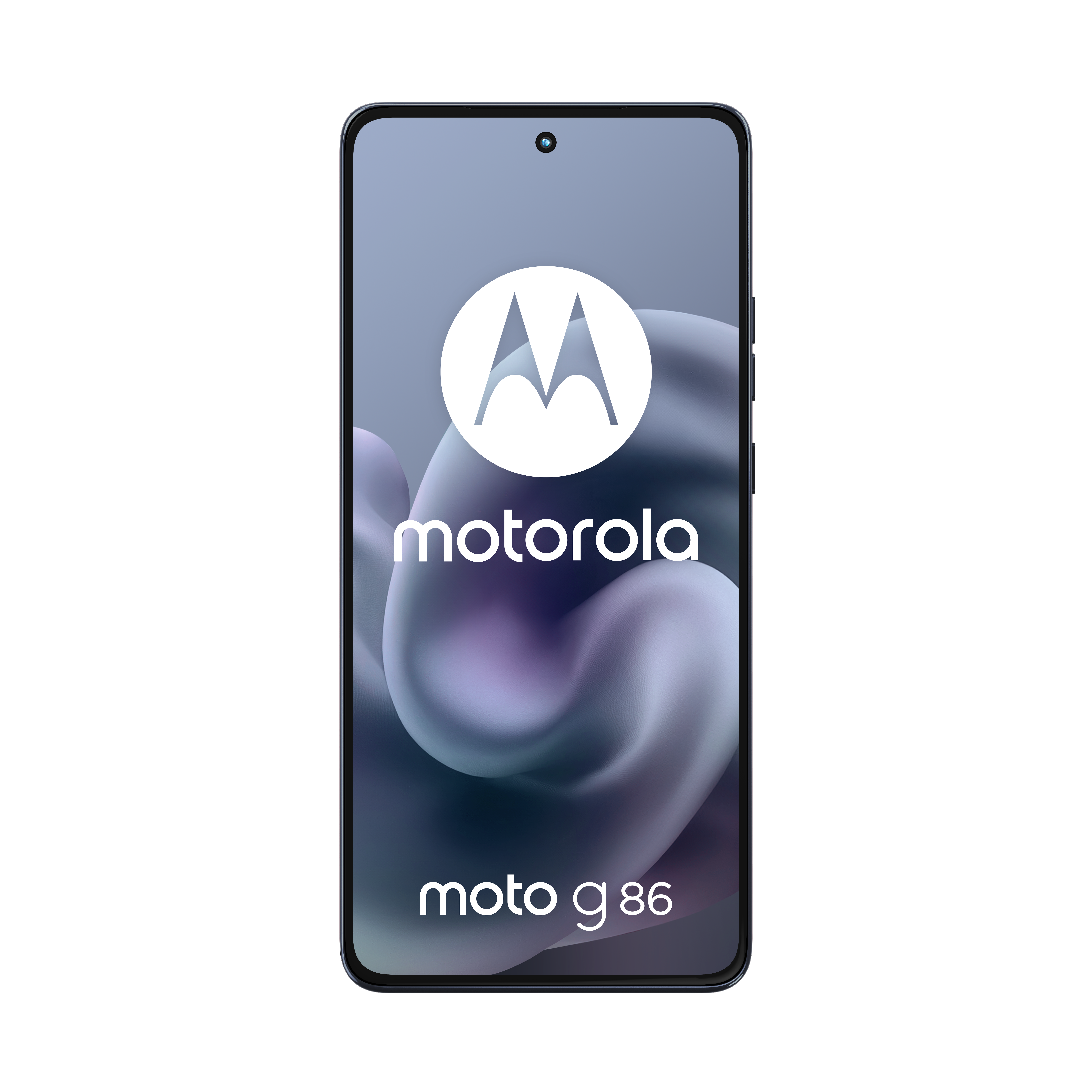 Ein Motorola Moto G86 Smartphone mit Motorola-Logo auf dem Bildschirm.