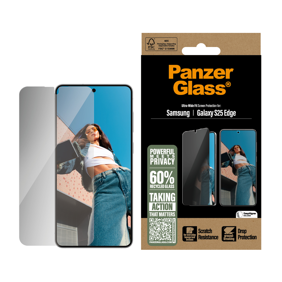 Panzer Glass Displayschutz für Samsung Galaxy S25 Edge mit Sichtschutzfunktion.