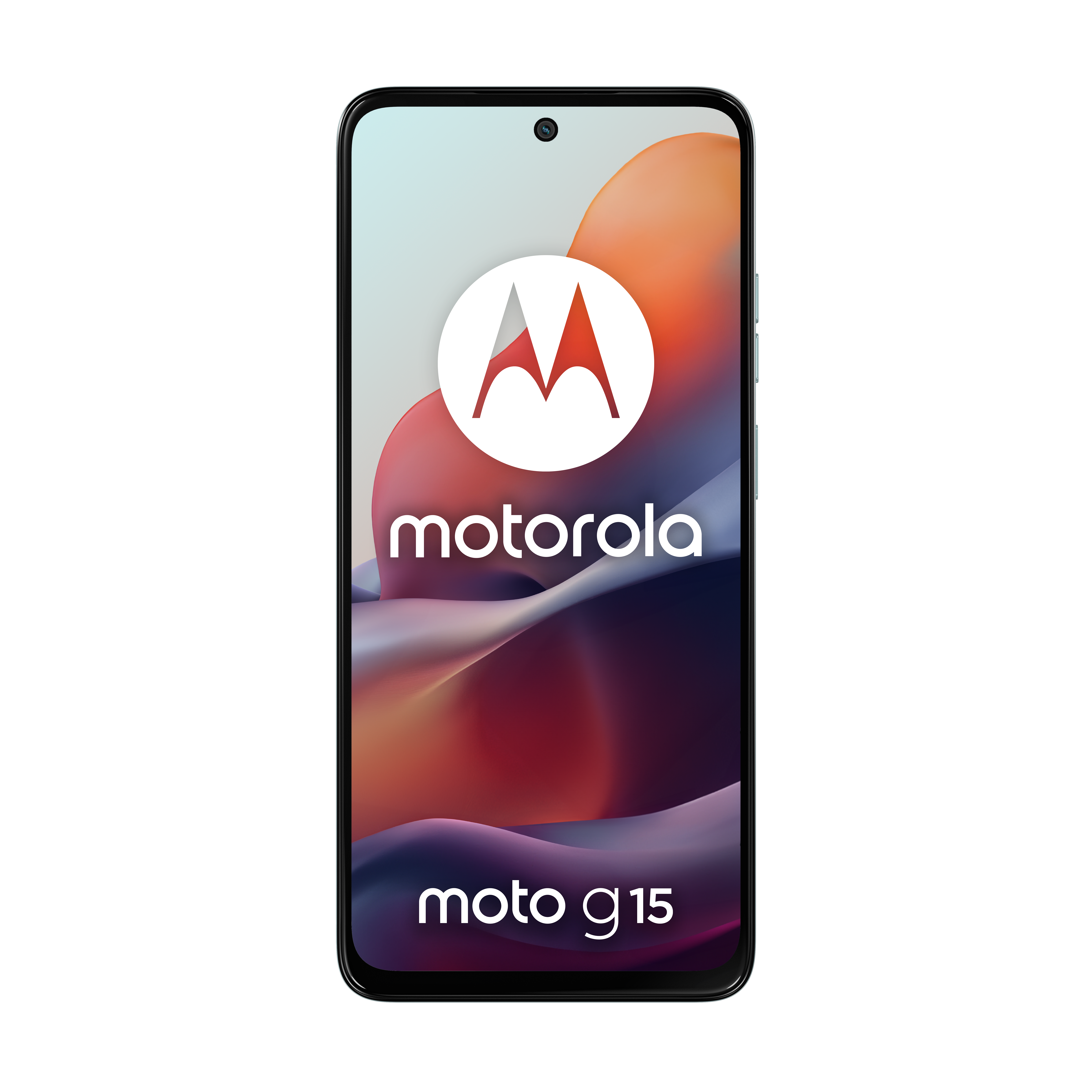 Smartfon Motorola Moto G15 z logo Motorola na ekranie.
