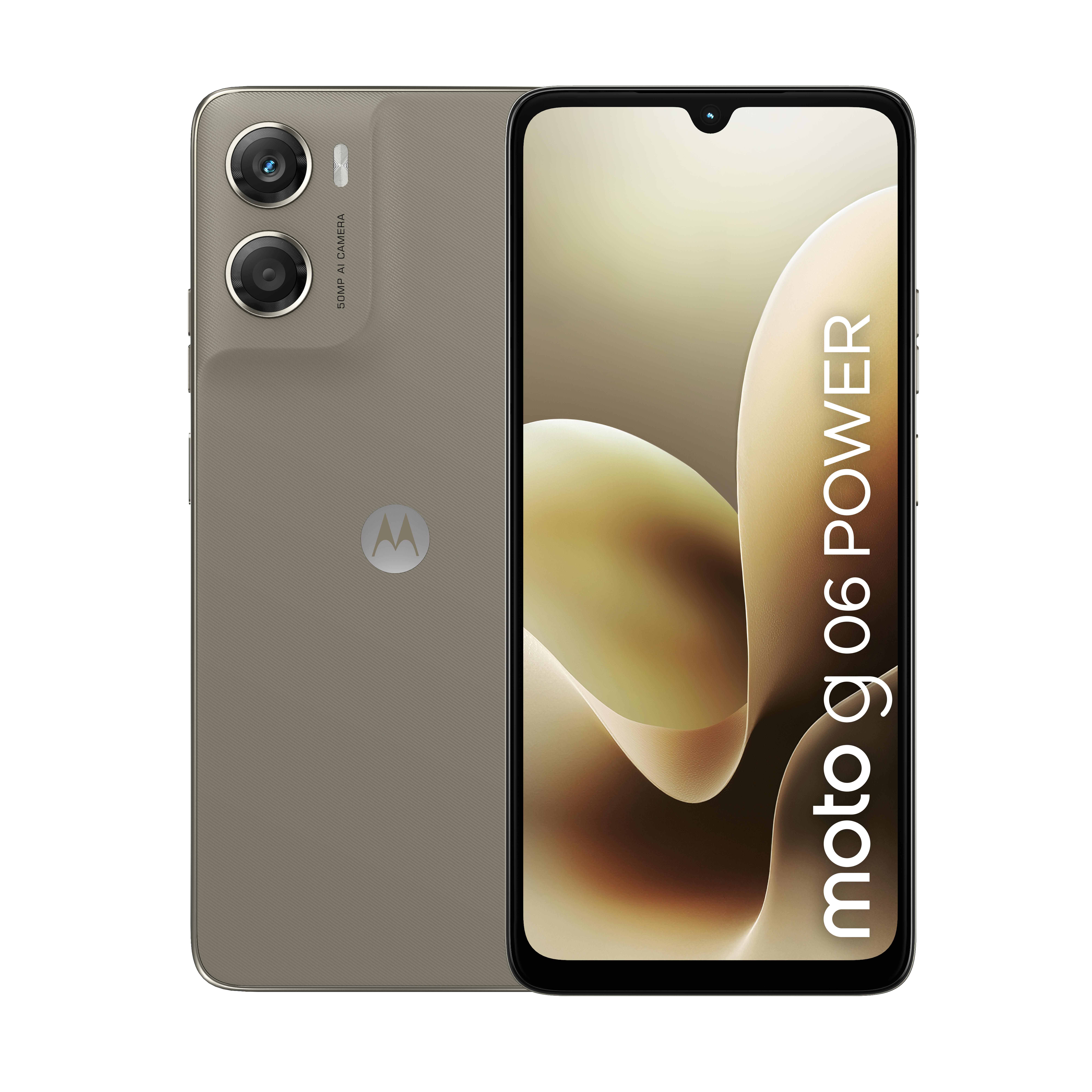 Szary smartfon Motorola z podwójnym aparatem z tyłu i logo.