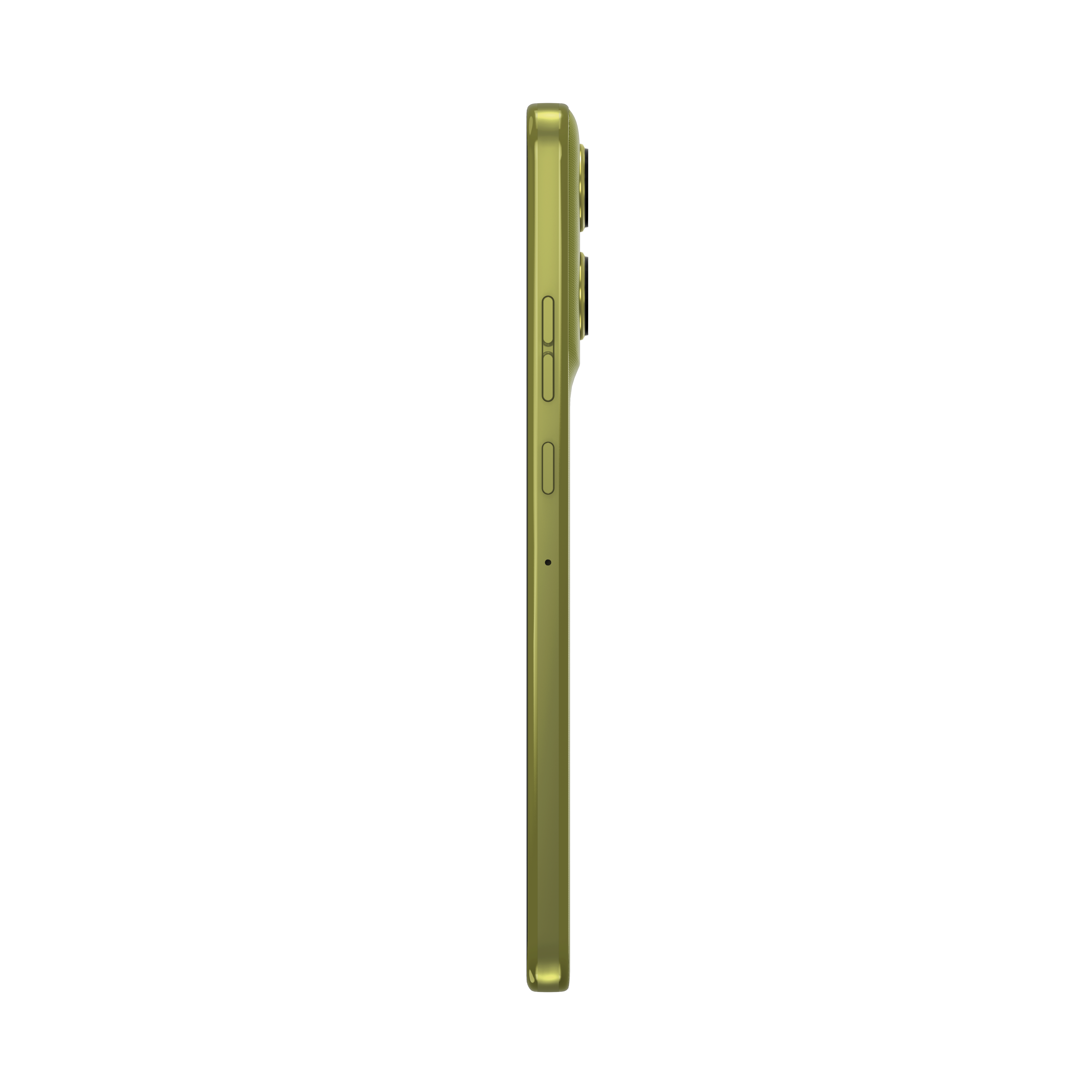 Złoty smartfon w profilu na czarnym tle.