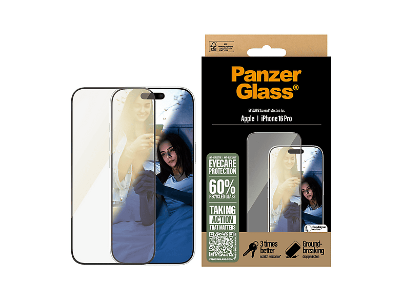 PanzerGlass Eyecare Screen Protector Ultra-Wide Fit, Displayschutzglas, für Apple iPhone 16 Pro — Foto 2 von 5