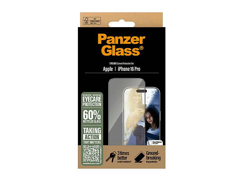 PanzerGlass Eyecare Screen Protector Ultra-Wide Fit, Displayschutzglas, für Apple iPhone 16 Pro — Foto 3 von 5