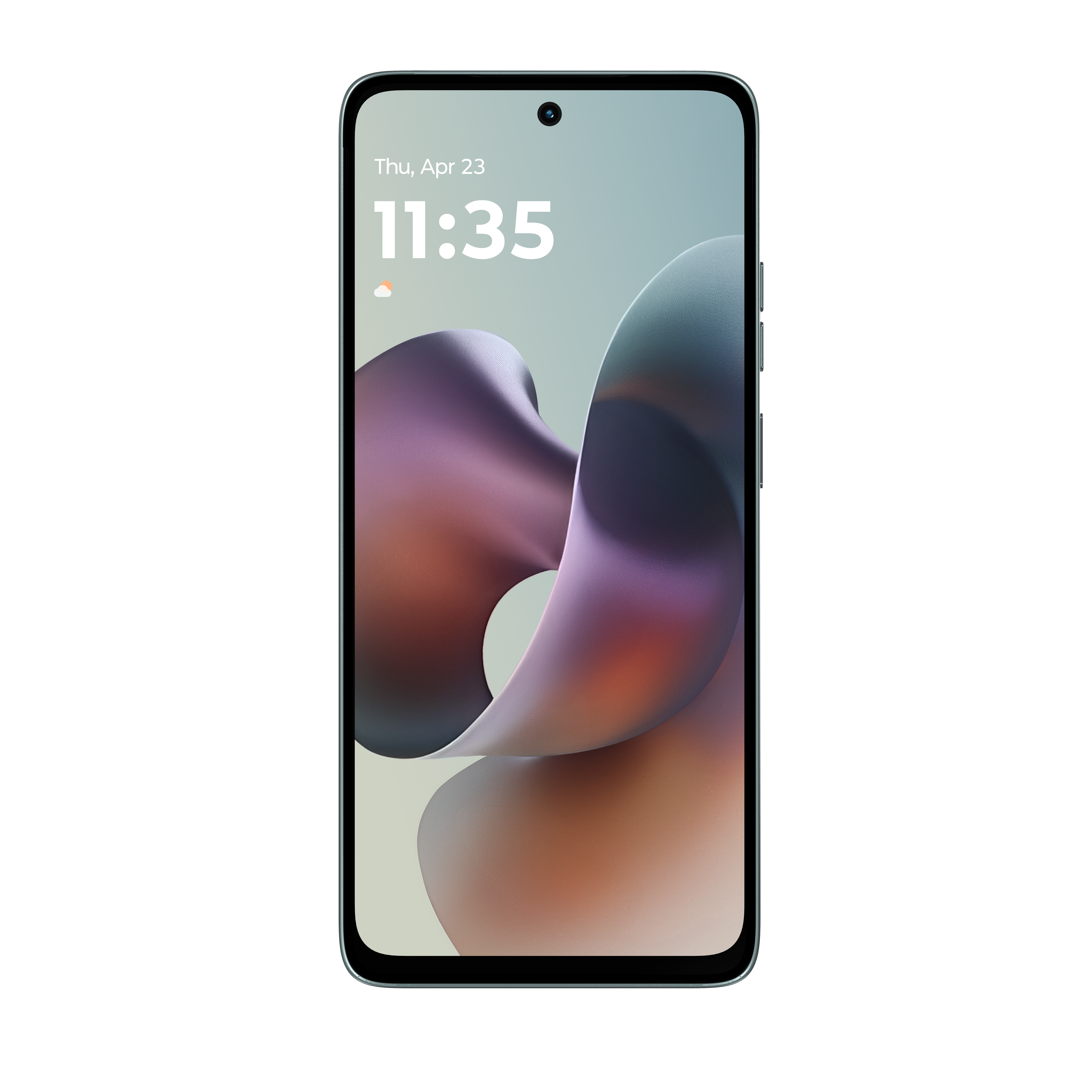 Ein Smartphone mit einem abstrakten, bunten Hintergrundbild und der Uhrzeit 11:35.