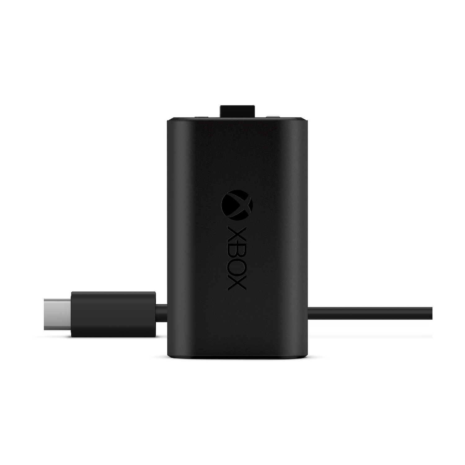 Batteria Xbox nera con cavo USB-C e logo Xbox.