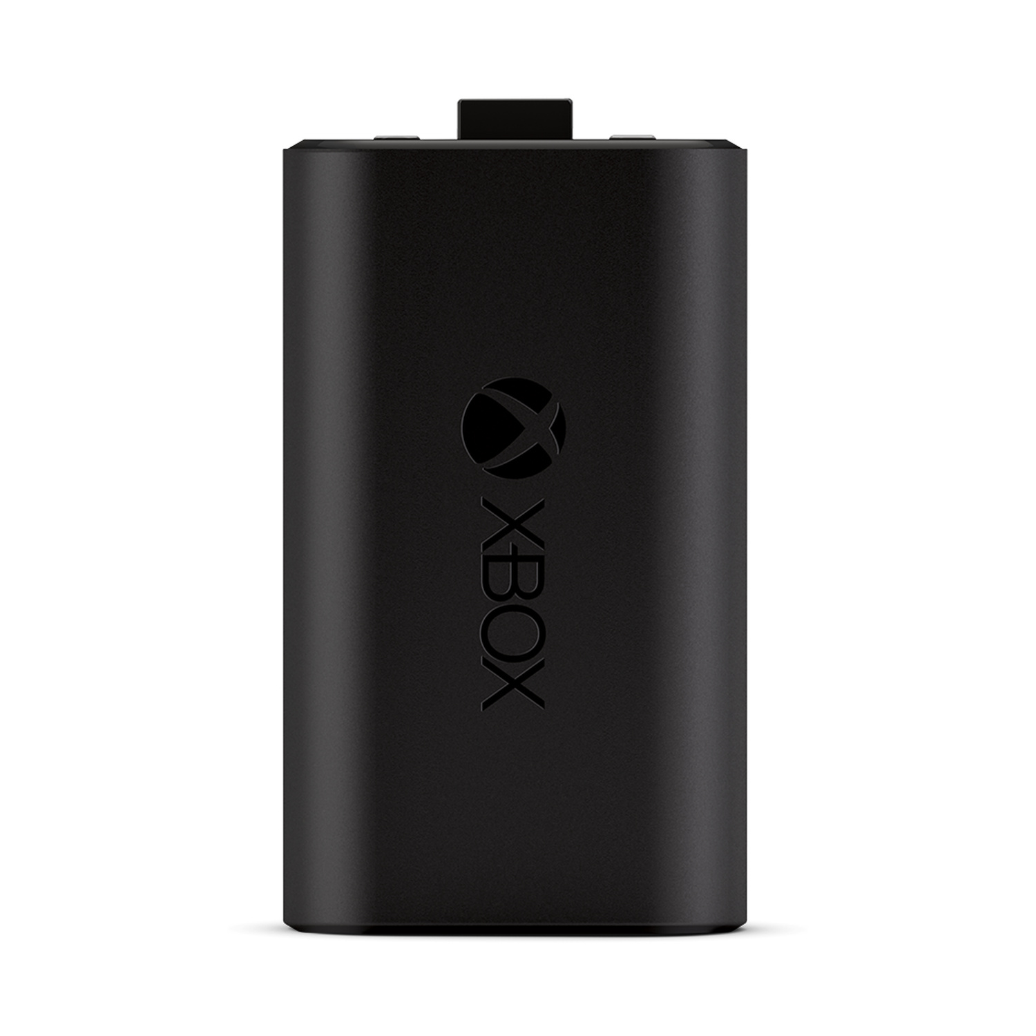 Un pacco batteria Xbox nero con il logo Xbox sul davanti.
