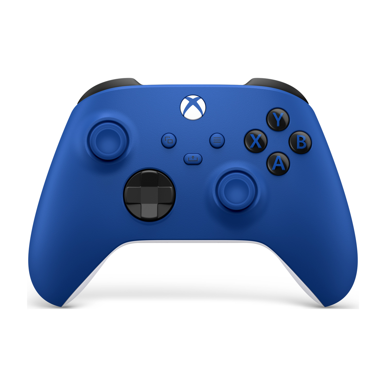 Un controller Xbox blu con accenti e pulsanti neri.
