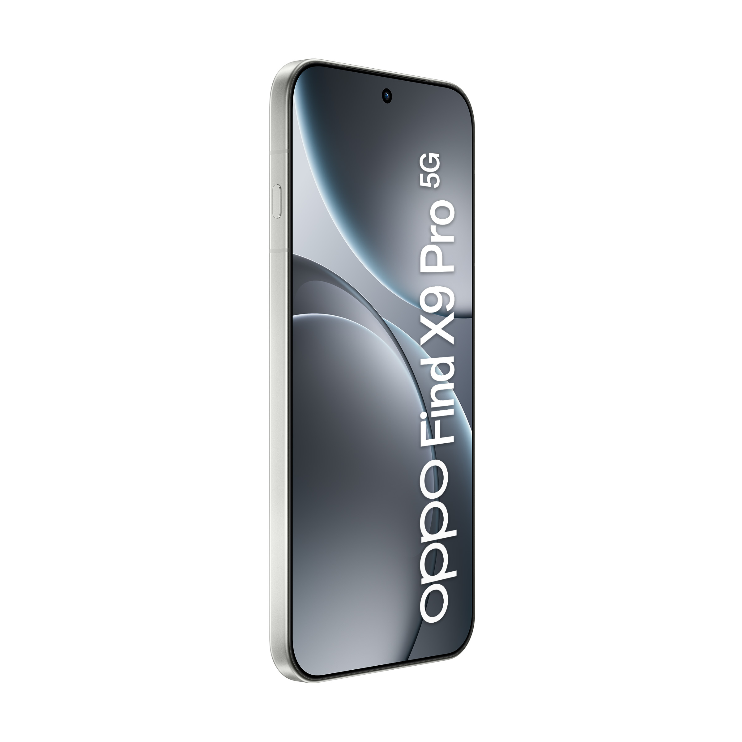 Srebrny smartfon z napisem 'oppo Find X9 Pro 5G' na ekranie.