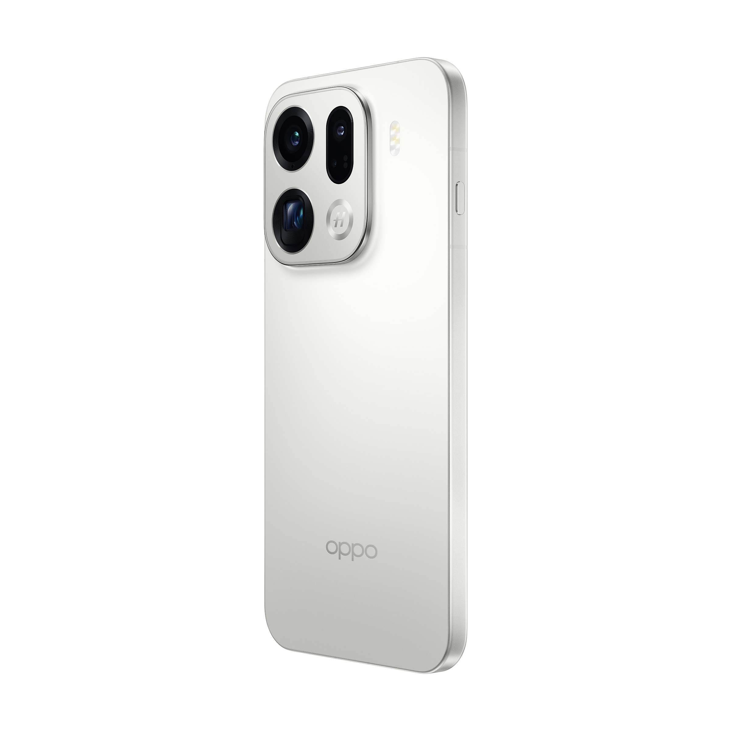 Biały smartfon z srebrną ramką i wyrazistym modułem aparatu.