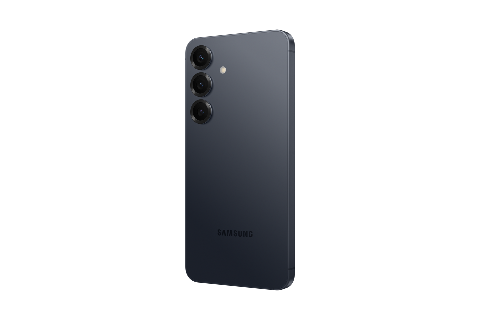 Ciemnoszary smartfon z trzema tylnymi aparatami i logo Samsung.