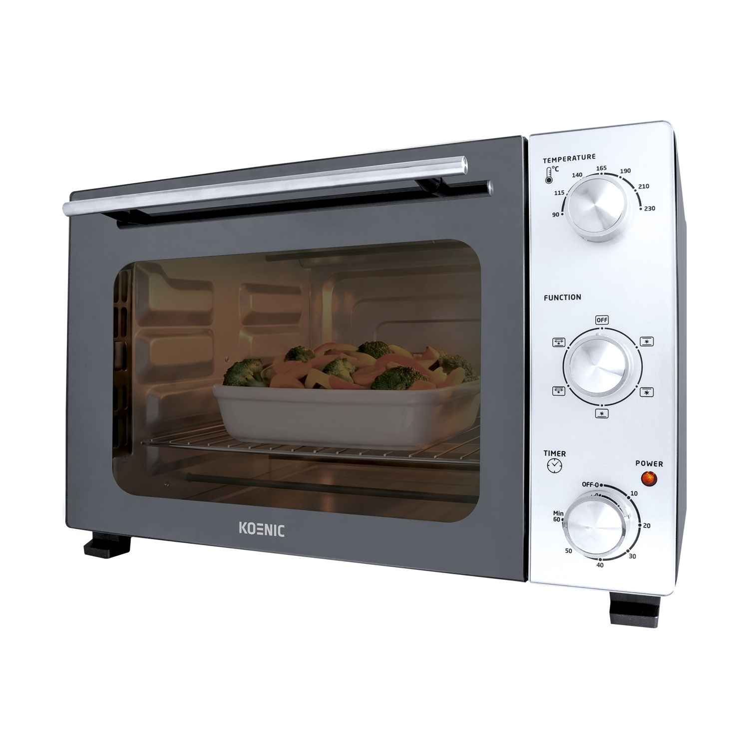 Un forno Koenic con finestra in vetro che mostra verdure Koenic all'interno.