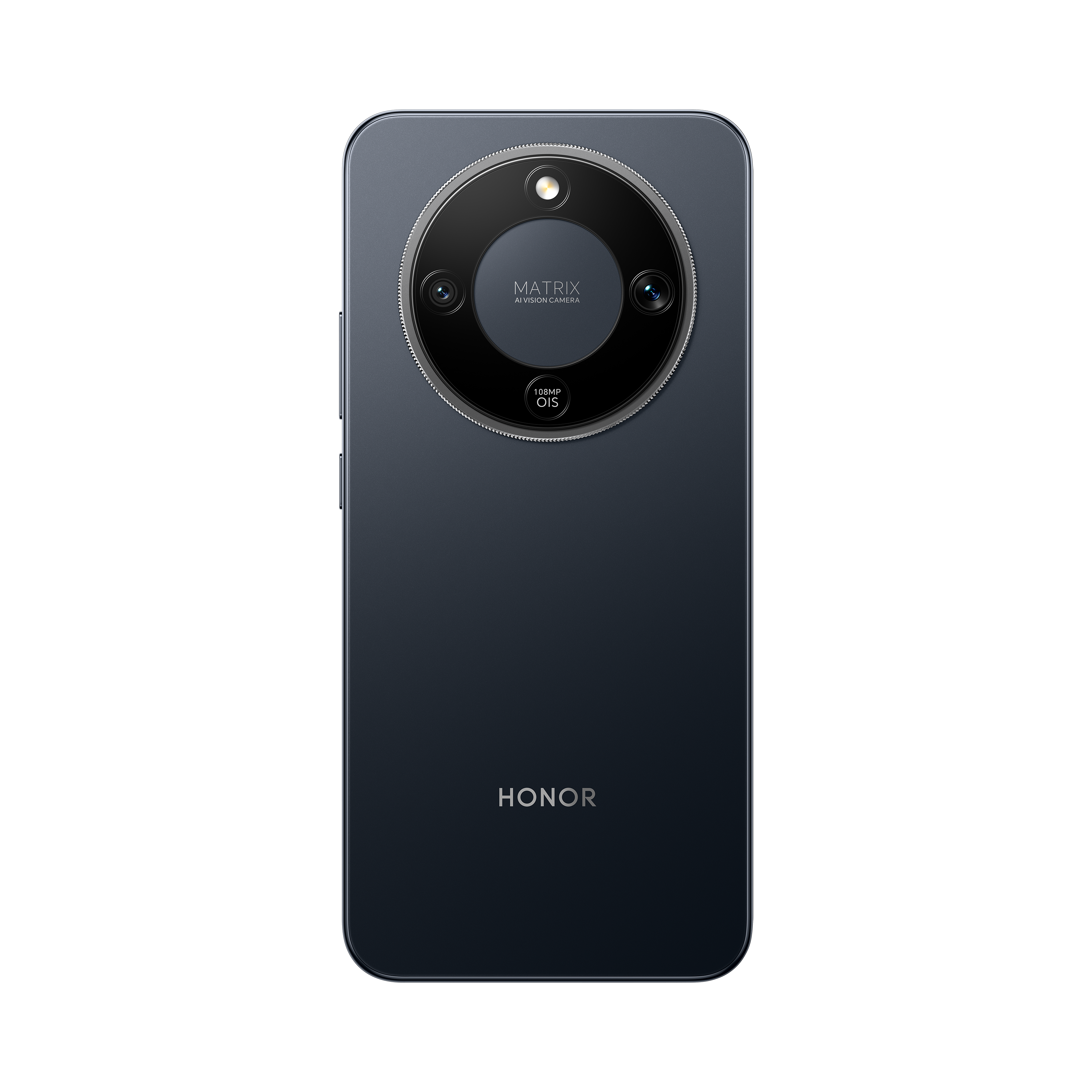 Dunkelgraues Smartphone-Rückseite mit kreisförmiger Kameraeinheit und HONOR-Logo.