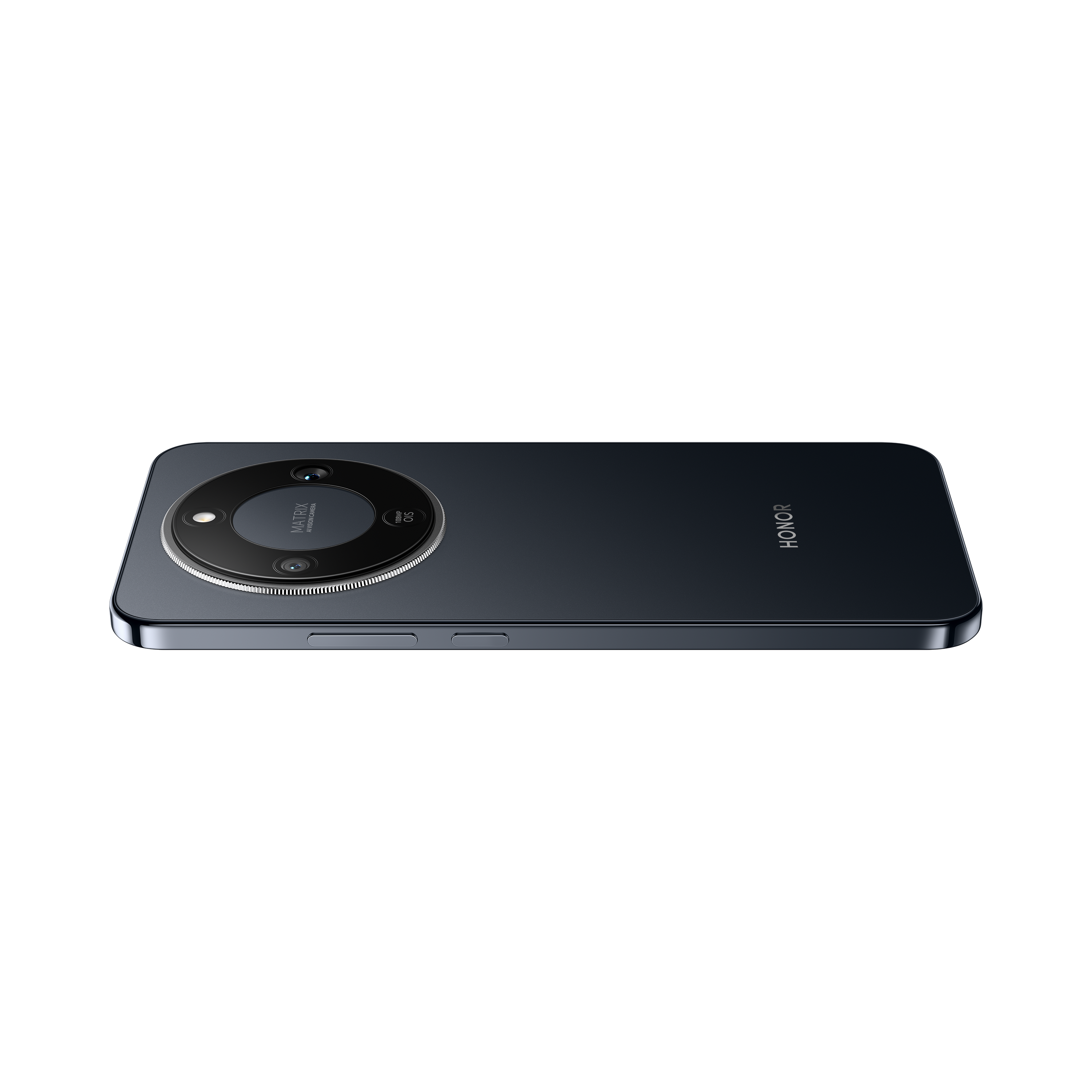 Dunkelgraues Smartphone mit runder Kameramodul-Anordnung auf der Rückseite.