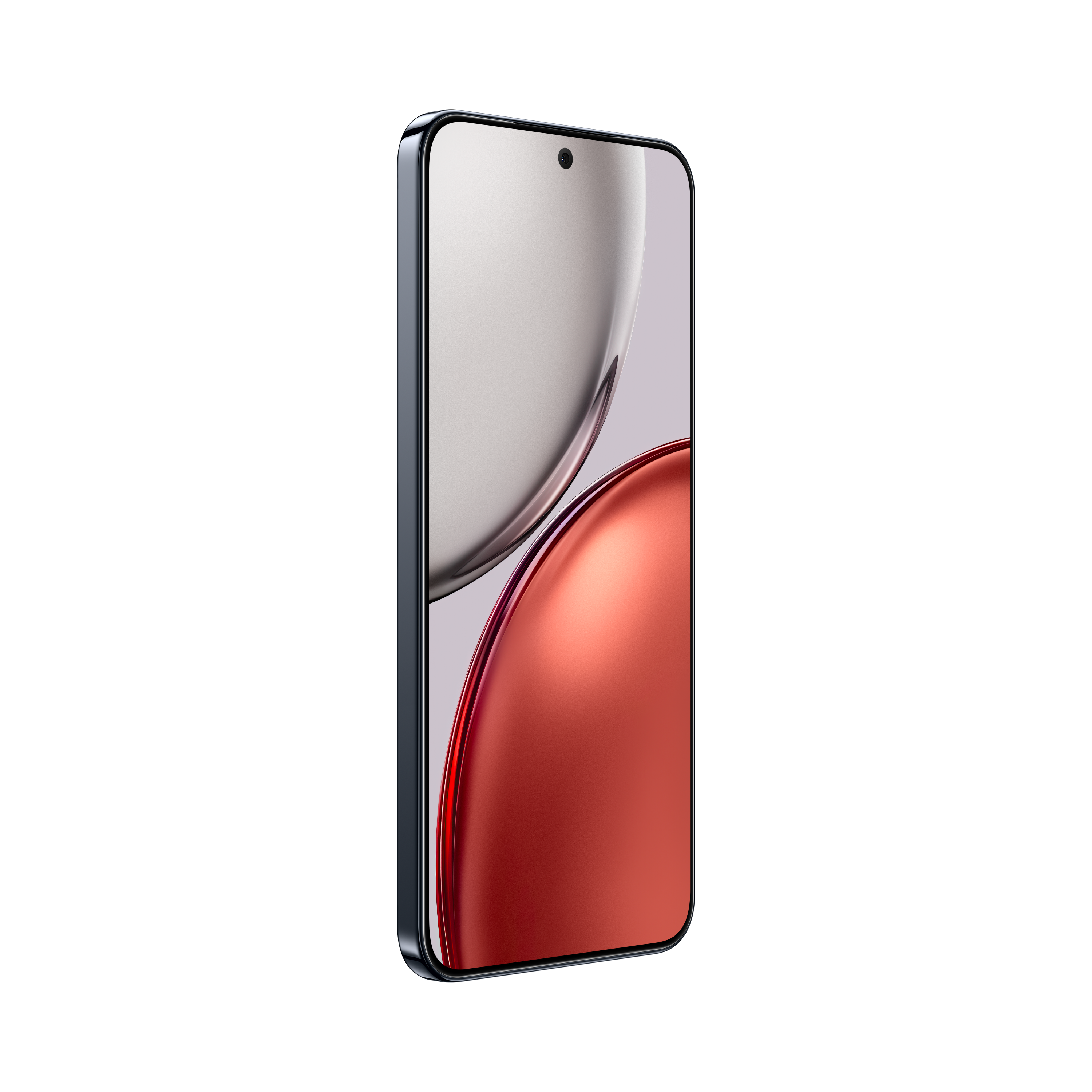 Ein schlankes Smartphone mit einem dunklen Rahmen und einem Bildschirm mit Farbverlauf.