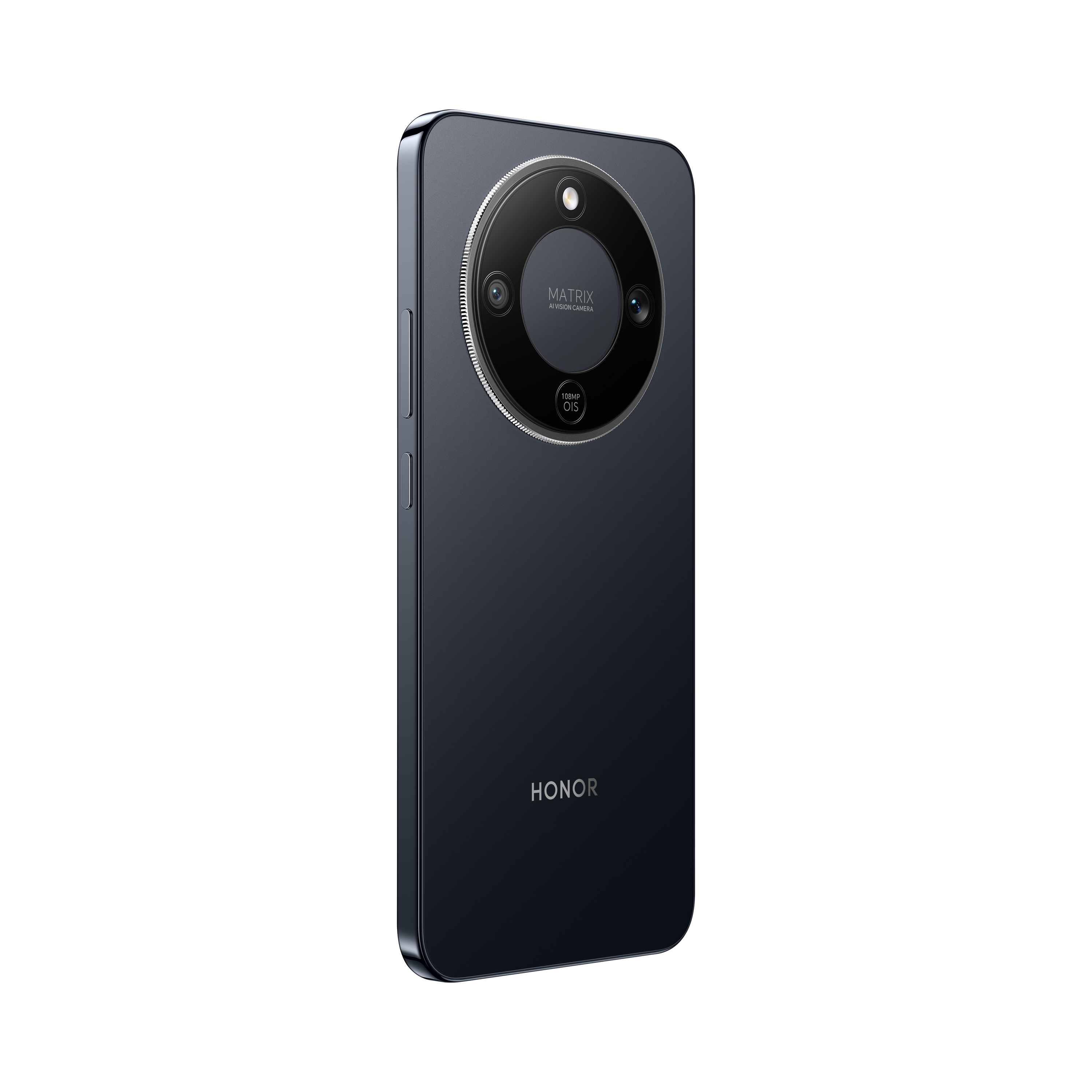 Dunkelgraues Smartphone mit Matrix AI Vision Kamera und HONOR Logo.