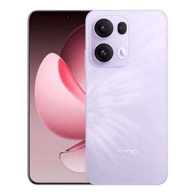 Fioletowy smartfon Oppo z trzema aparatami i ekranem.