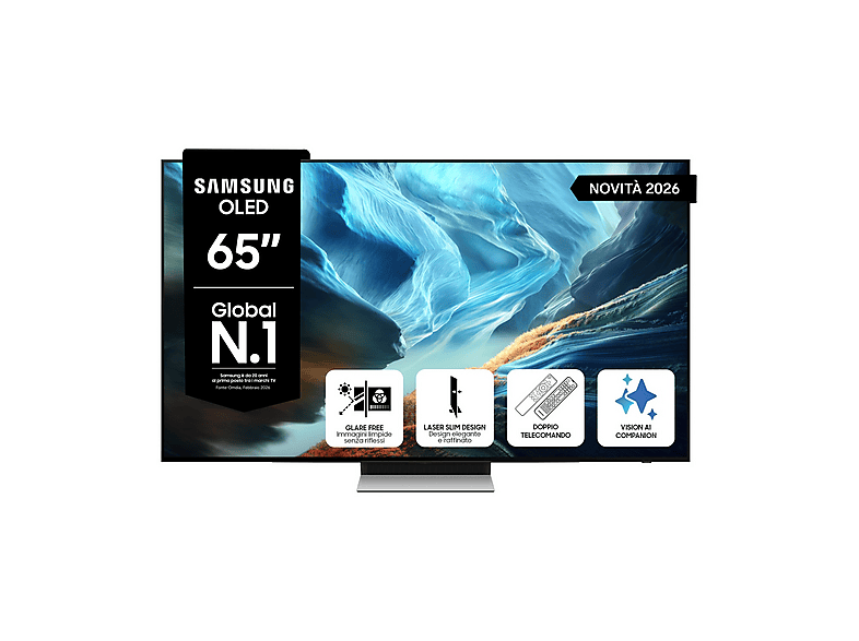 SAMSUNG OLED AI TV 65” QE65S90HAEXZT 4K, Processore NQ4 Gen3, 4K Upscaling Pro, Glare Free, HDR+, Motion Xcelerator 165Hz, Dolby Atmos & OTS Lite, Laser Slim Design, Vision Smart TV, 2026