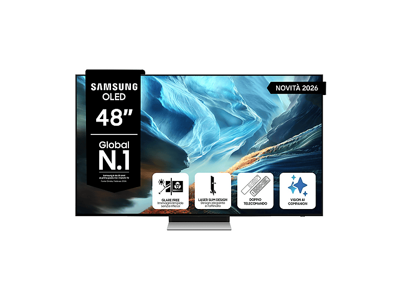 SAMSUNG OLED AI TV 48” QE48S90HAEXZT 4K, Processore NQ4 Gen3, 4K Upscaling Pro, Glare Free, HDR+, Motion Xcelerator 165Hz, Dolby Atmos & OTS Lite, Laser Slim Design, Vision Smart TV, 2026