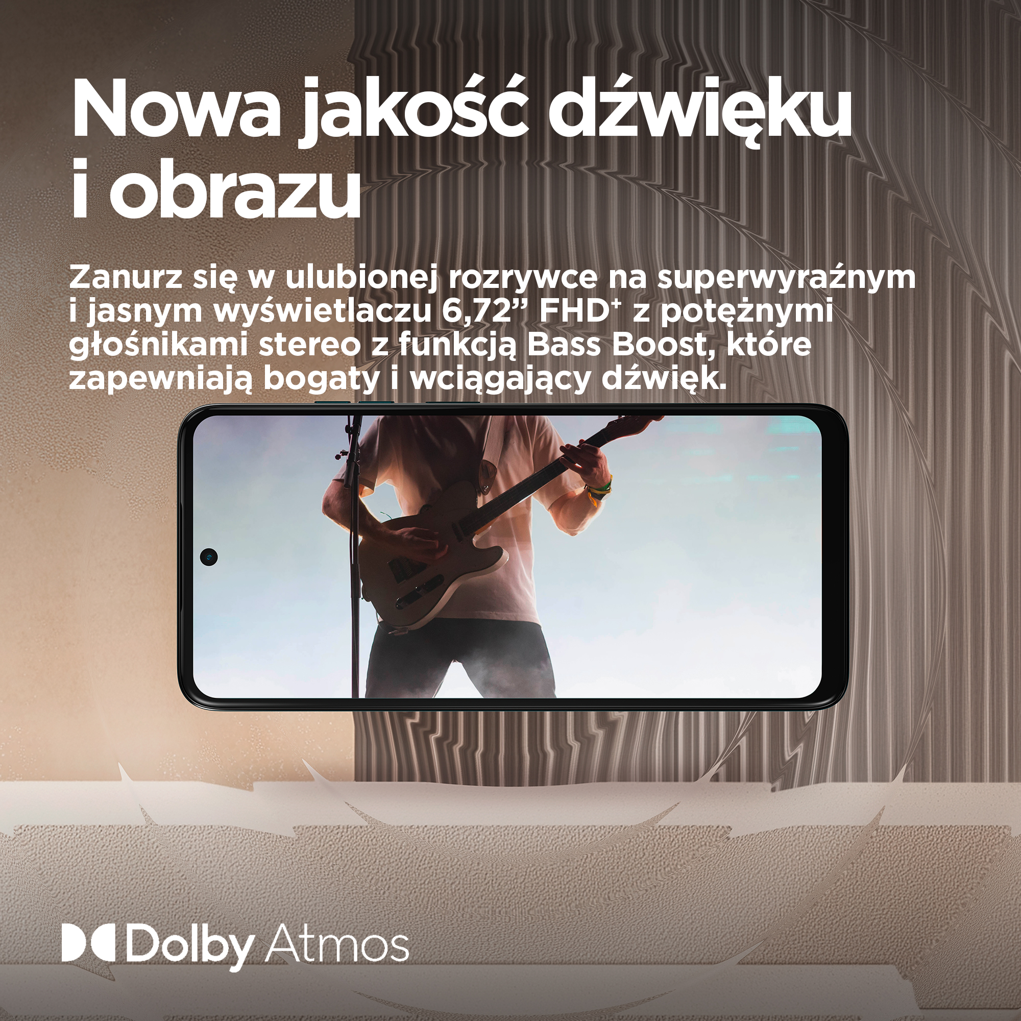 Smartfon wyświetla gitarzystę grającego na koncercie na swoim ekranie.
