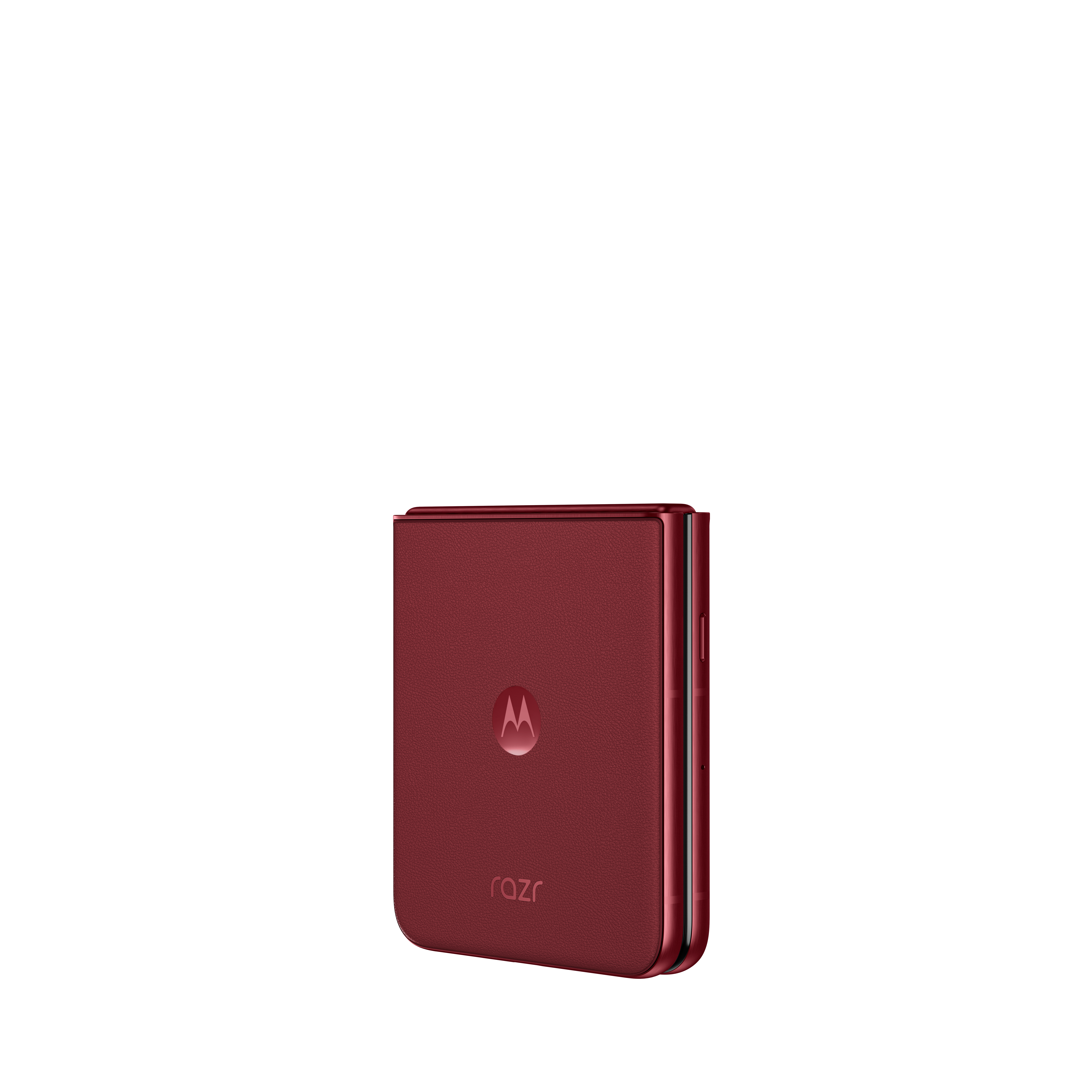 Zamknięty czerwony telefon Motorola Razr z logo Motoroli.