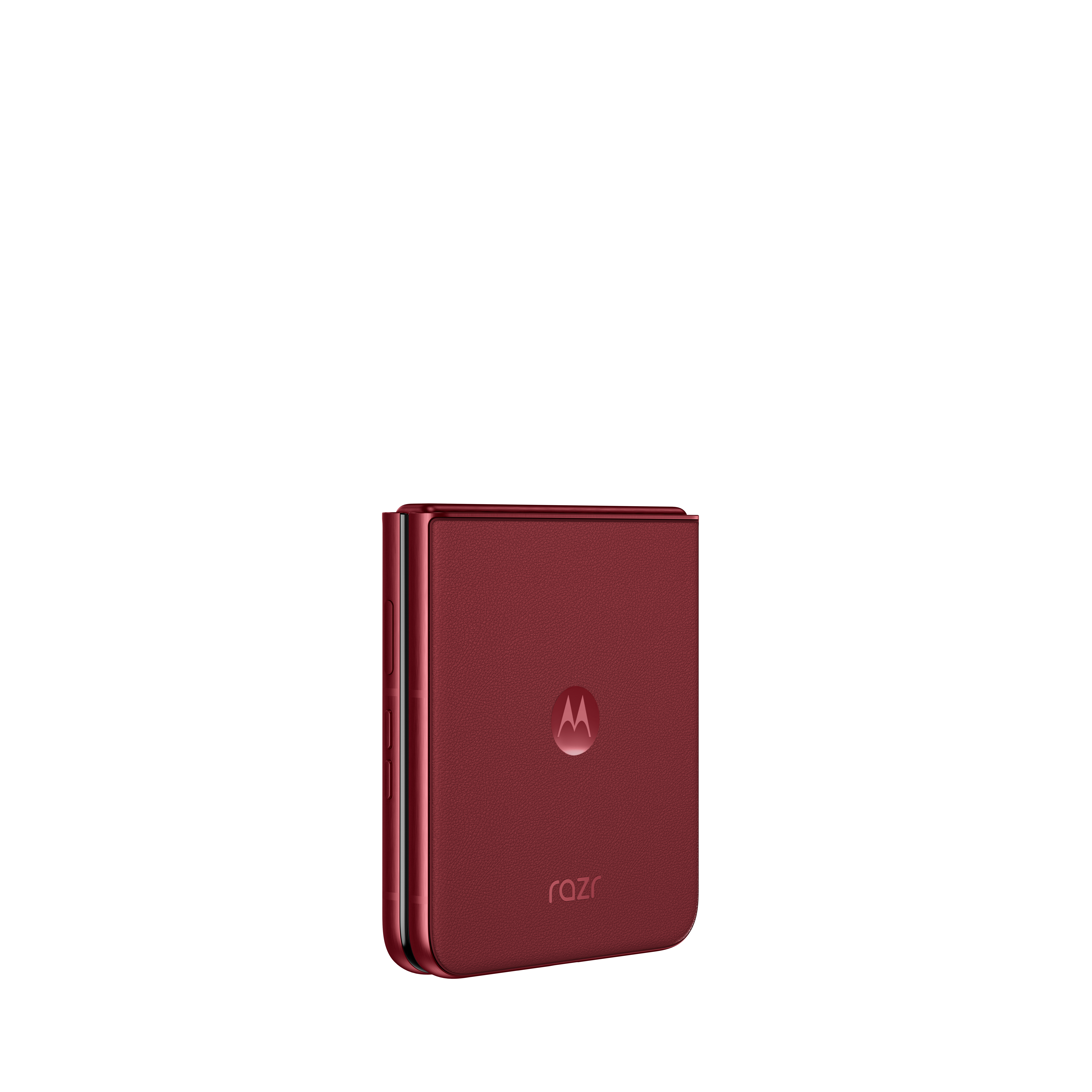 Zamknięty, kasztanowy telefon Motorola Razr z klapką i logo Motorola.