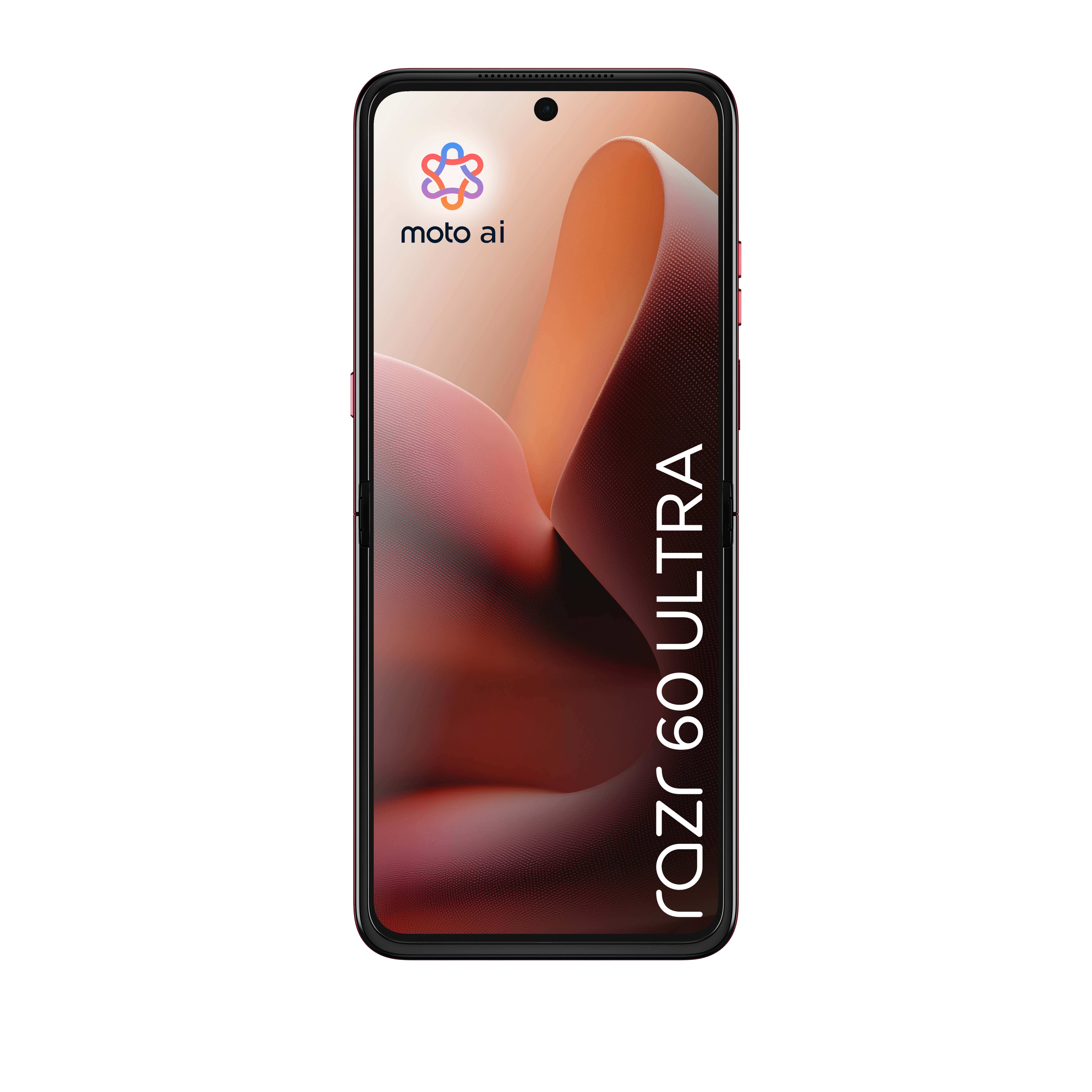 Czerwony smartfon z logo Moto AI i napisem "razr 60 ULTRA".