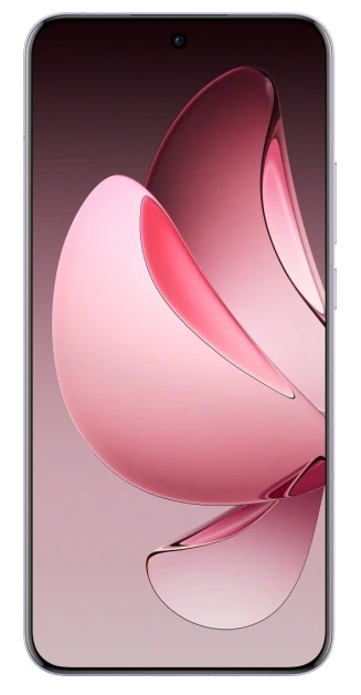 Smartfon z abstrakcyjnym różowym tłem i aparatem u góry.