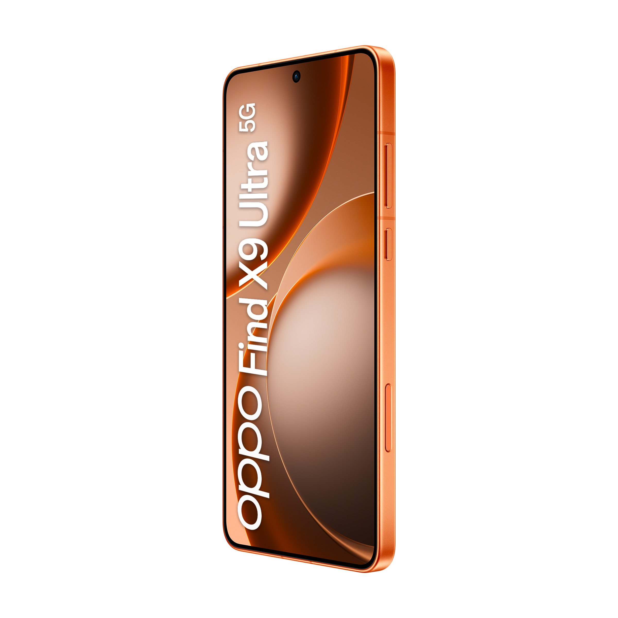 Pomarańczowy smartfon Oppo Find X9 Ultra 5G z gładkimi krzywiznami na ekranie.