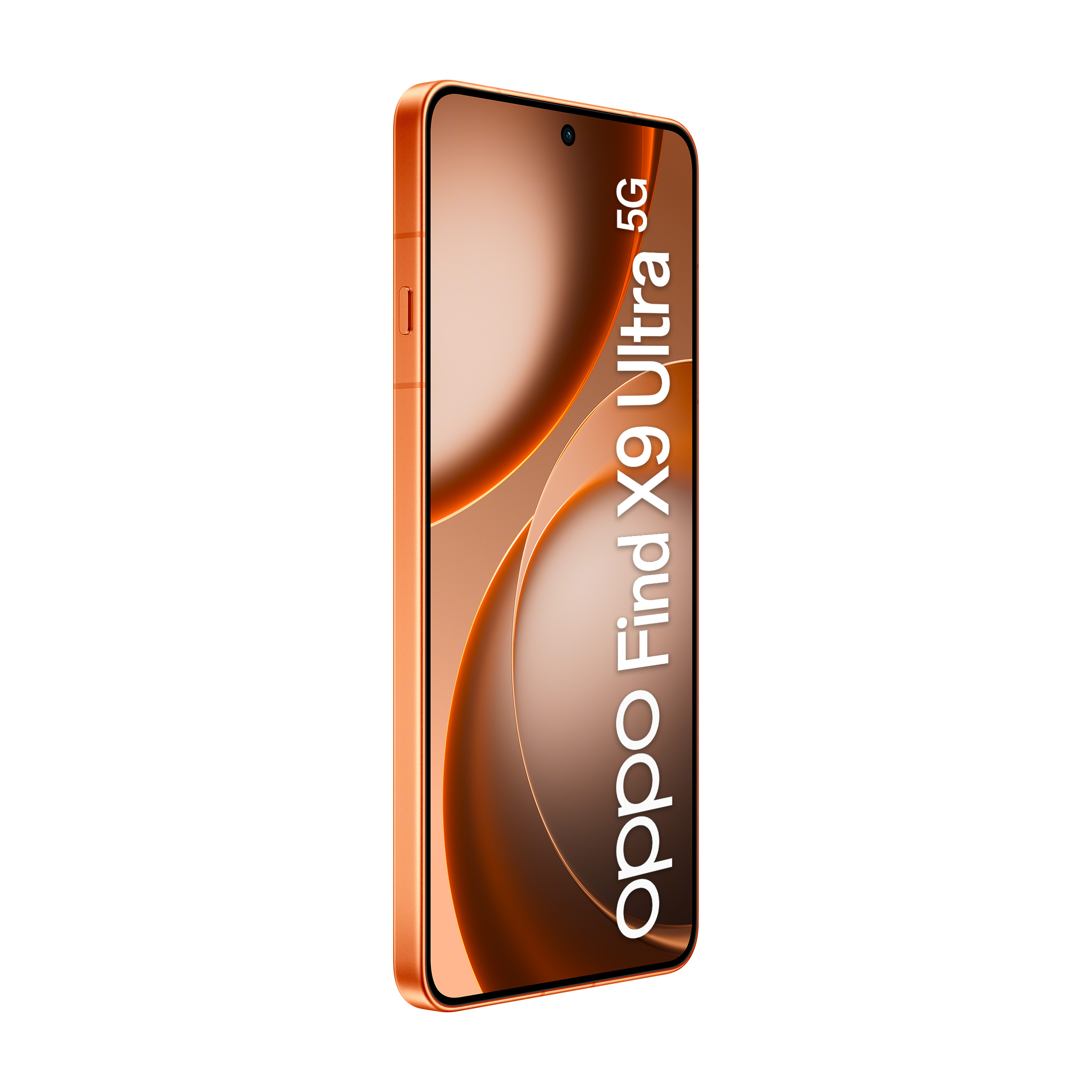 Pomarańczowy smartfon Oppo Find X9 Ultra 5G z zaokrąglonymi krawędziami.