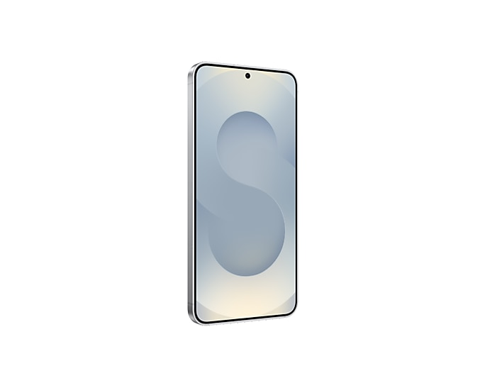 Elegancki smartfon z srebrną ramką i niebieskim wzorem na ekranie.