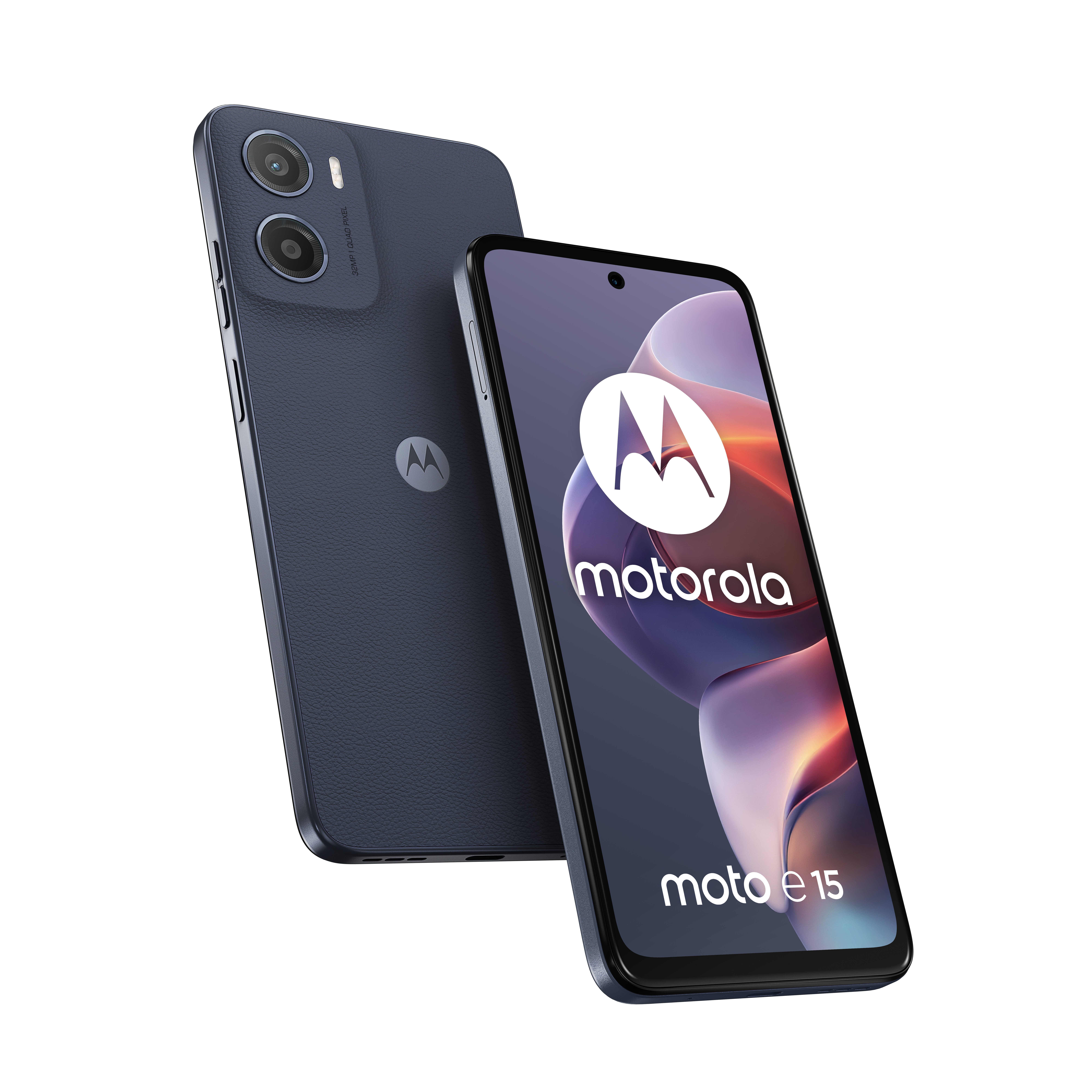 Niebieski telefon Motorola z dwoma aparatami z tyłu.