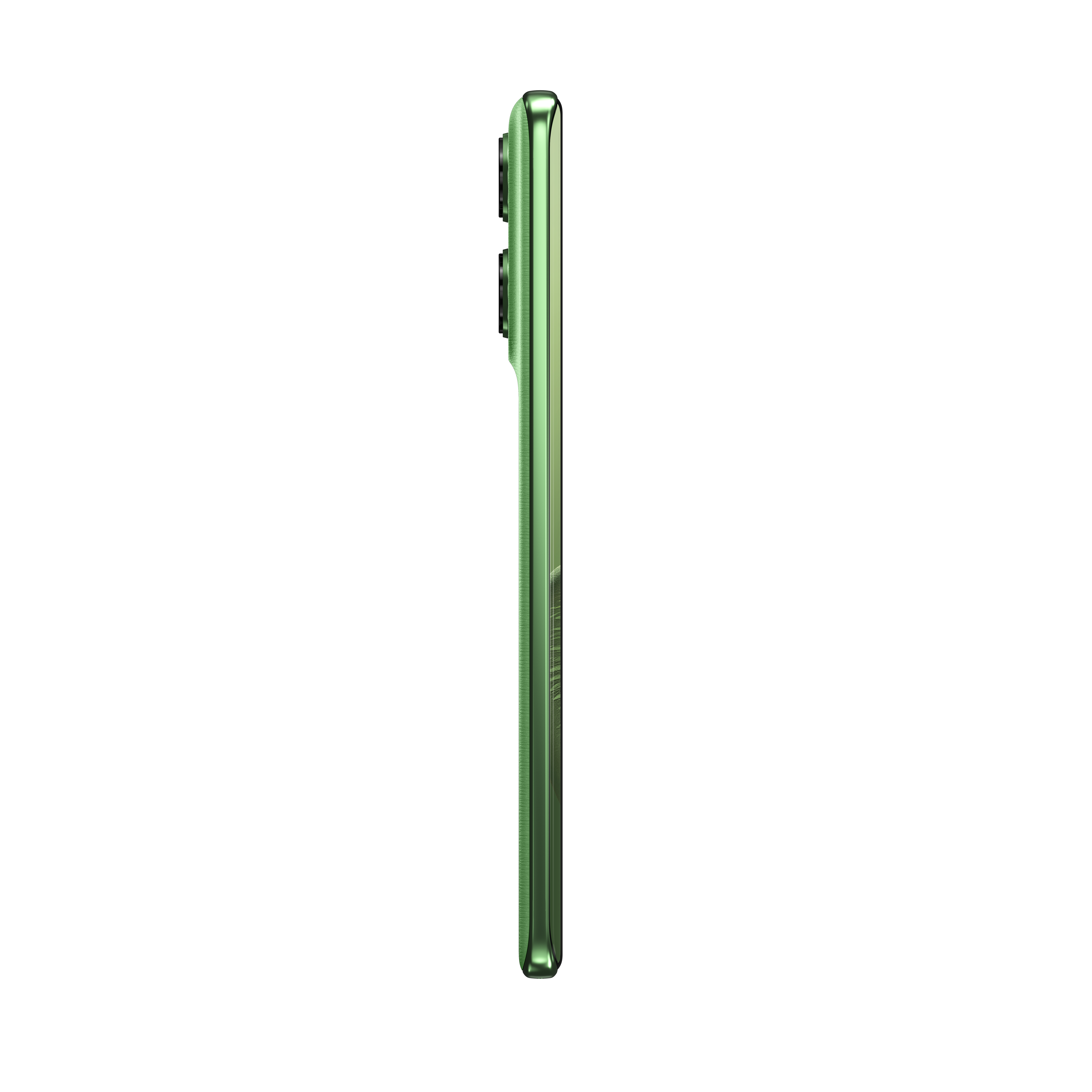 Zielony smartfon z profilu na czarnym tle.
