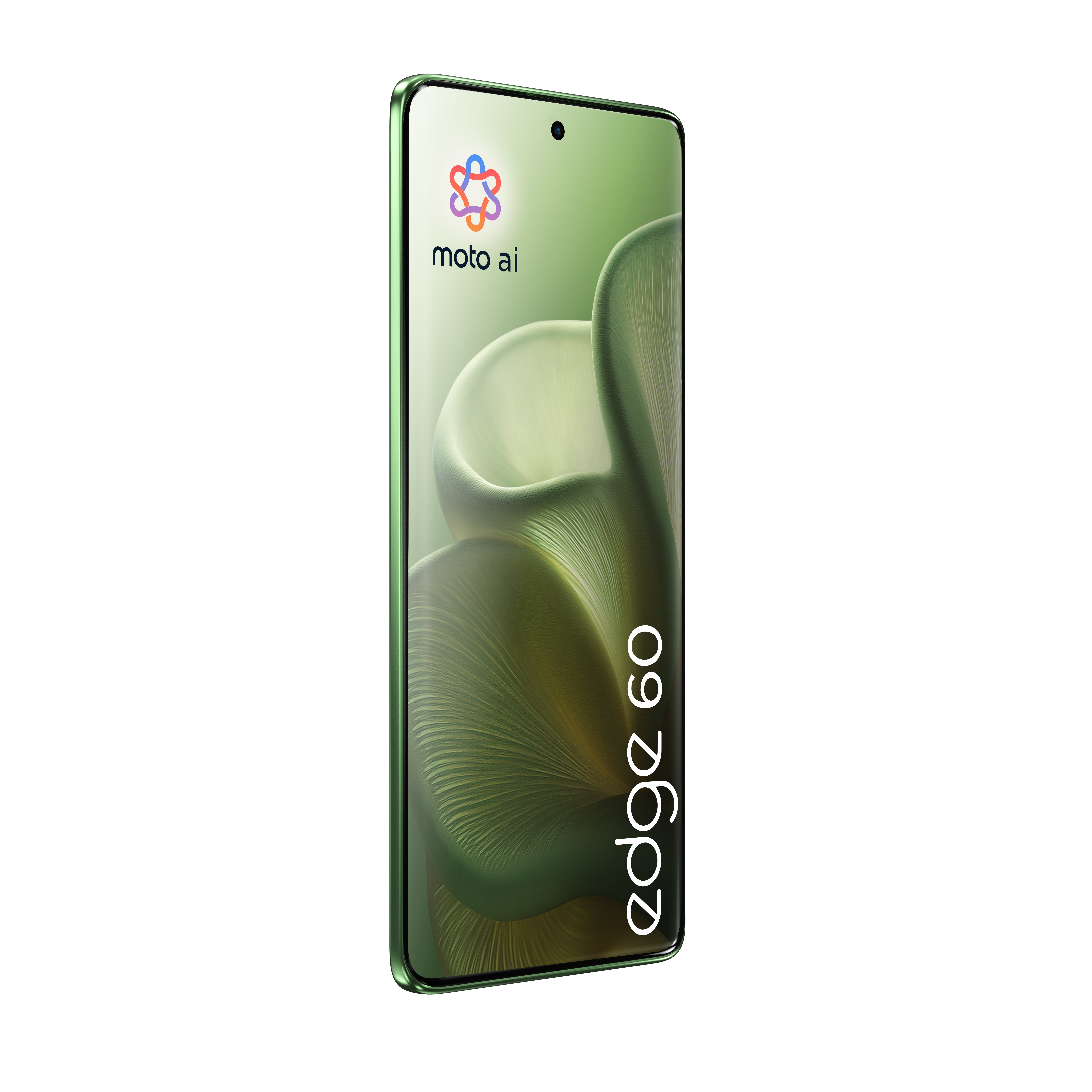 Zielony smartfon Motorola Edge 60 z abstrakcyjnym tłem.