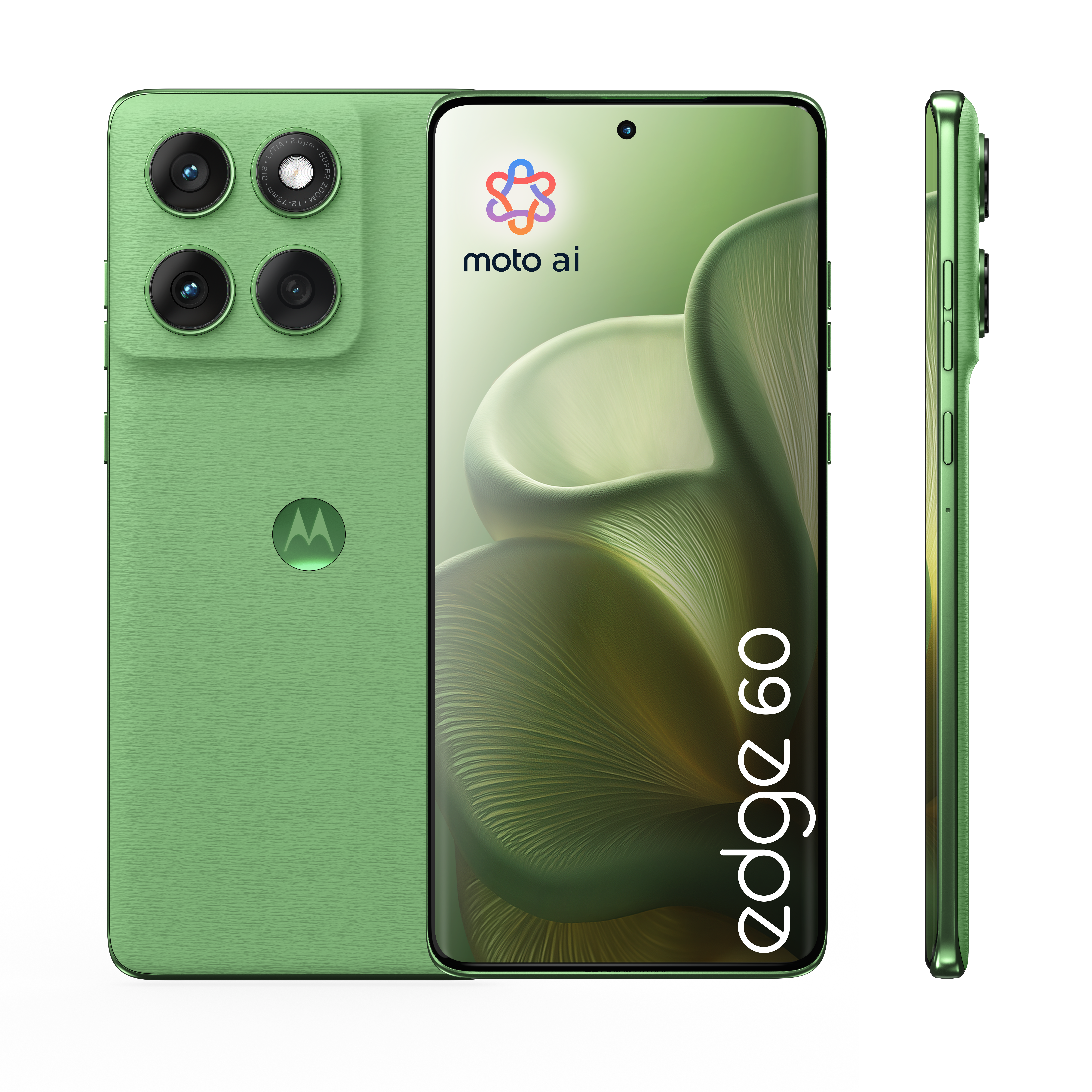 Zielony Motorola Edge 60 z aparatem i ekranem.