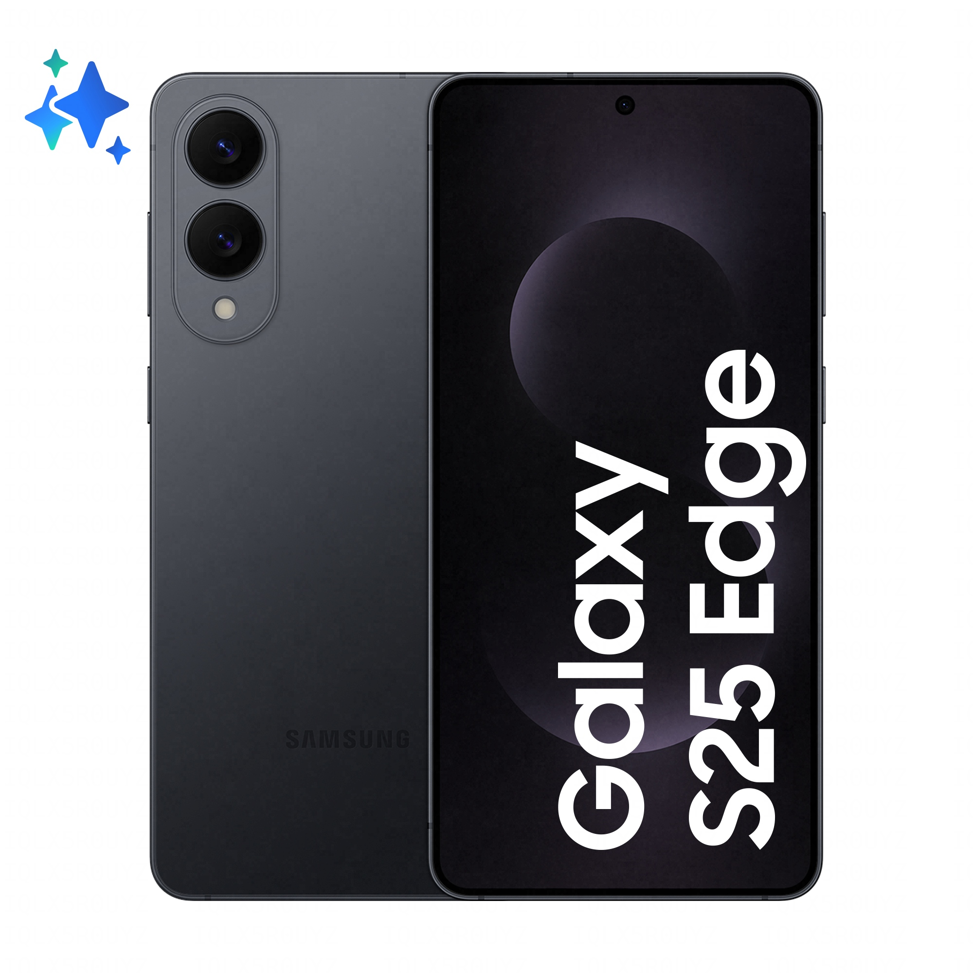 Ciemnoszary smartfon Samsung Galaxy S25 Edge z podwójnym aparatem z tyłu.