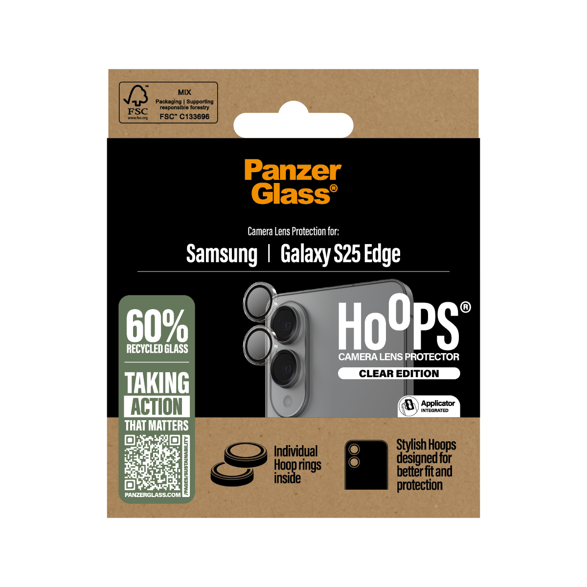 Panzer Glass Hoops Kameralinsenschutz für Samsung Galaxy S25 Edge. Mit 60% recyceltem Glas.