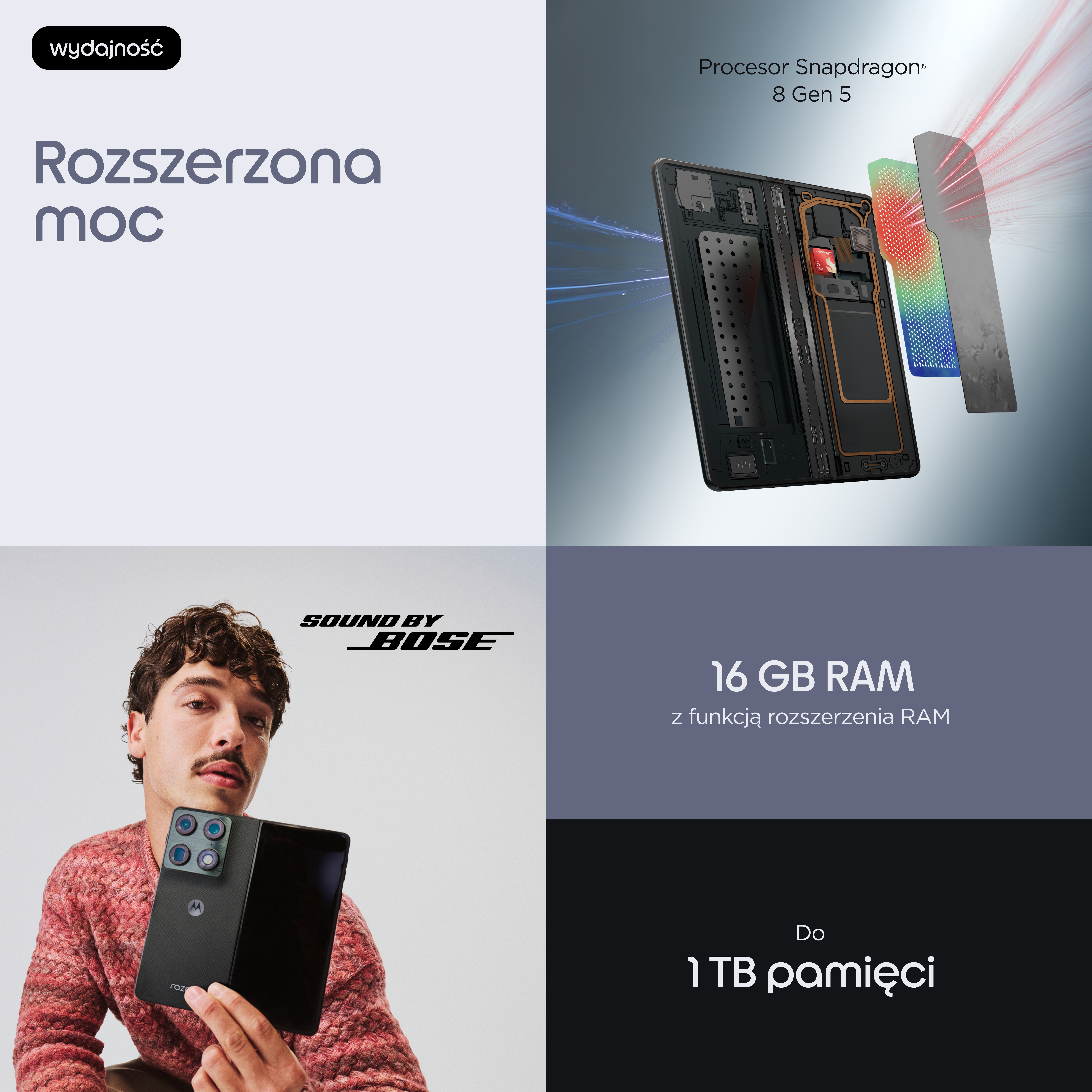 Mężczyzna z telefonem, procesor Snapdragon, 16GB RAM, 1TB pamięci