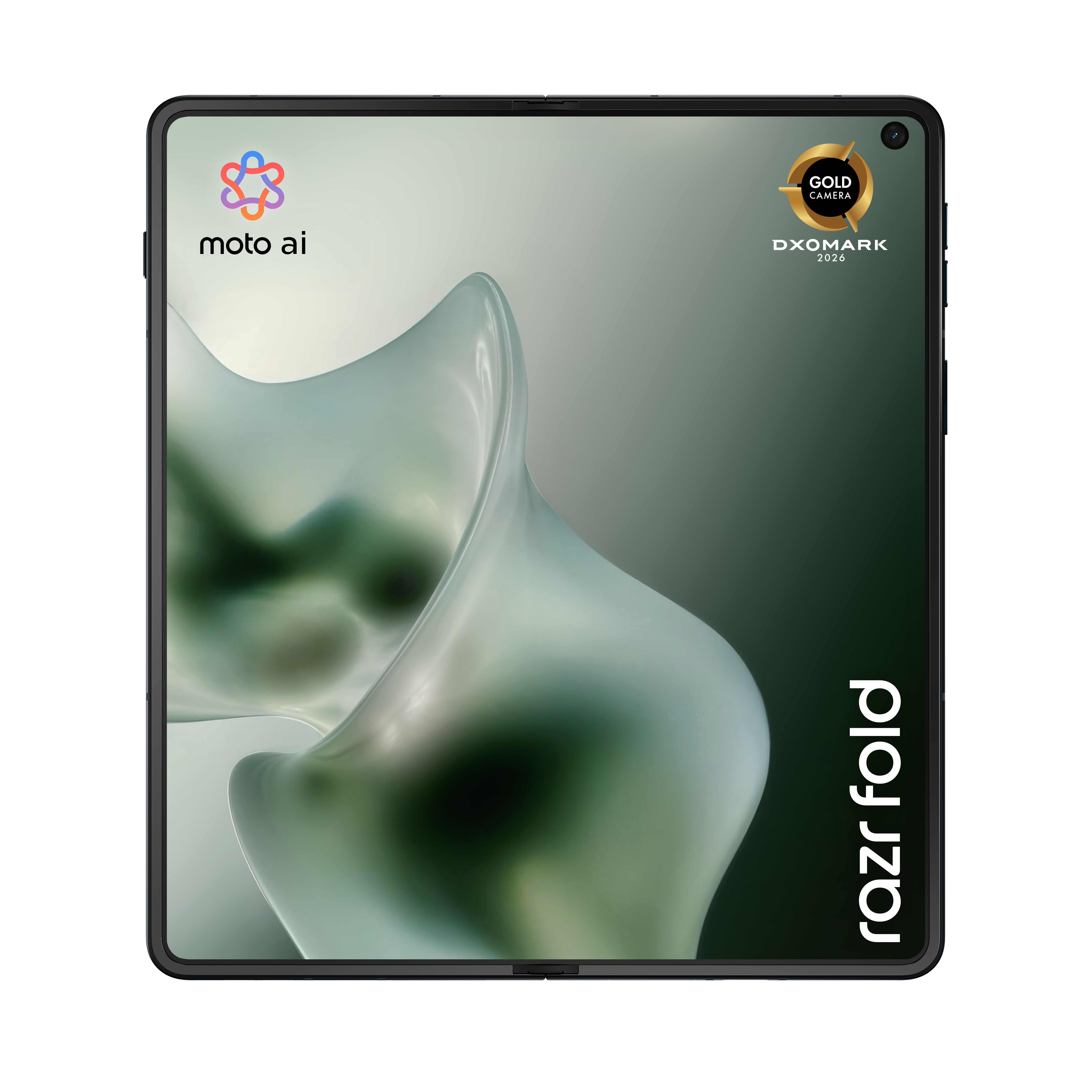 Składany smartfon z logo moto ai i certyfikatem dxomark.
