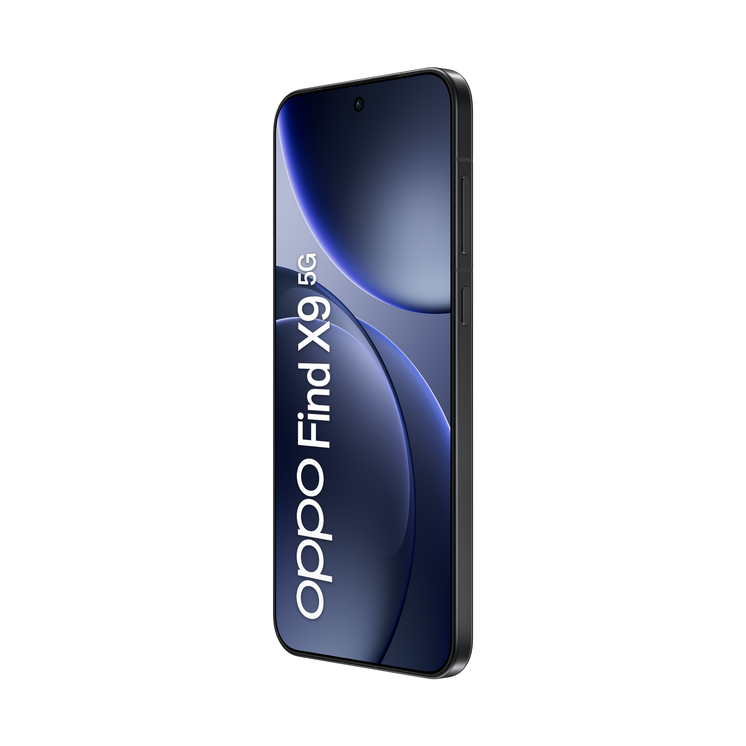 Czarny smartfon Oppo Find X9 5G z dużym wyświetlaczem i wyspą aparatu.