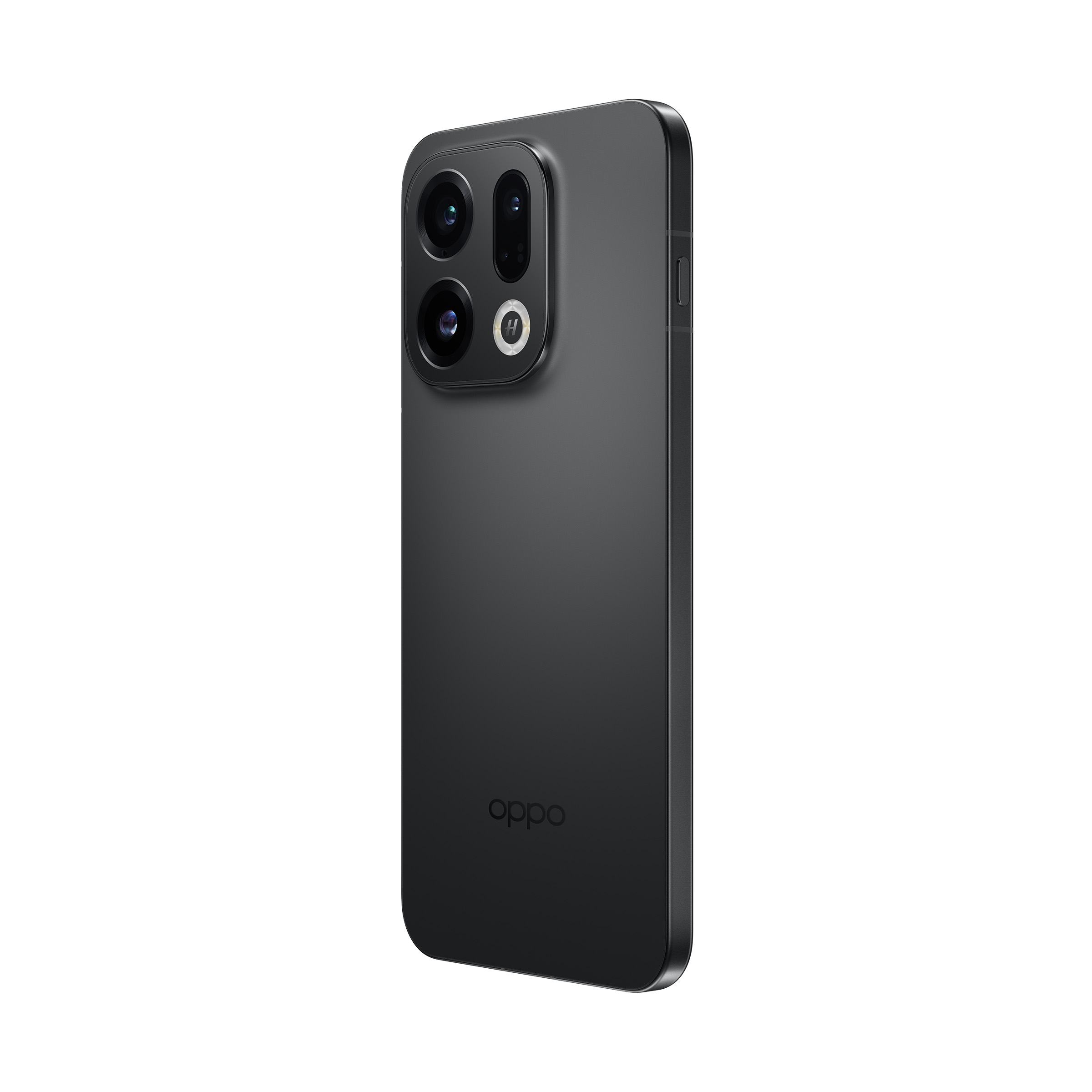 Czarny smartfon z trzema tylnymi aparatami, na białym tle.