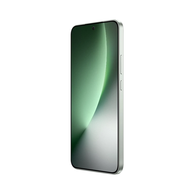 Ein modernes Smartphone mit einem silbernen Rahmen und einem grünen Bildschirm.