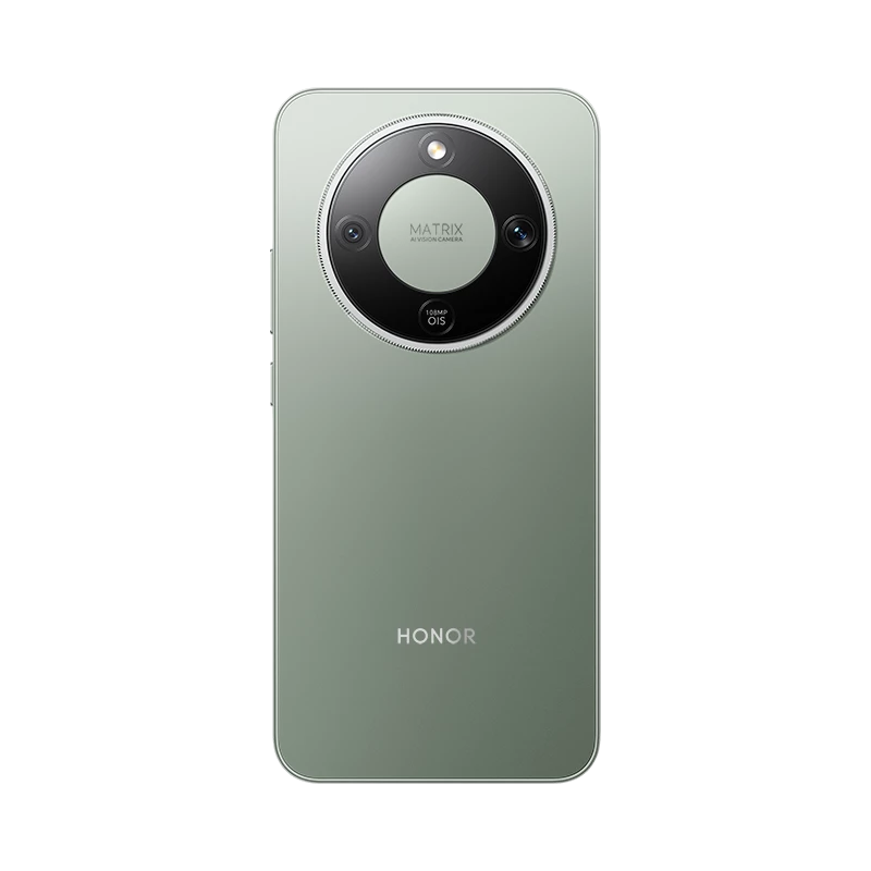 Rückseite eines hellgrünen Smartphones mit kreisförmiger Kameramodulanordnung.