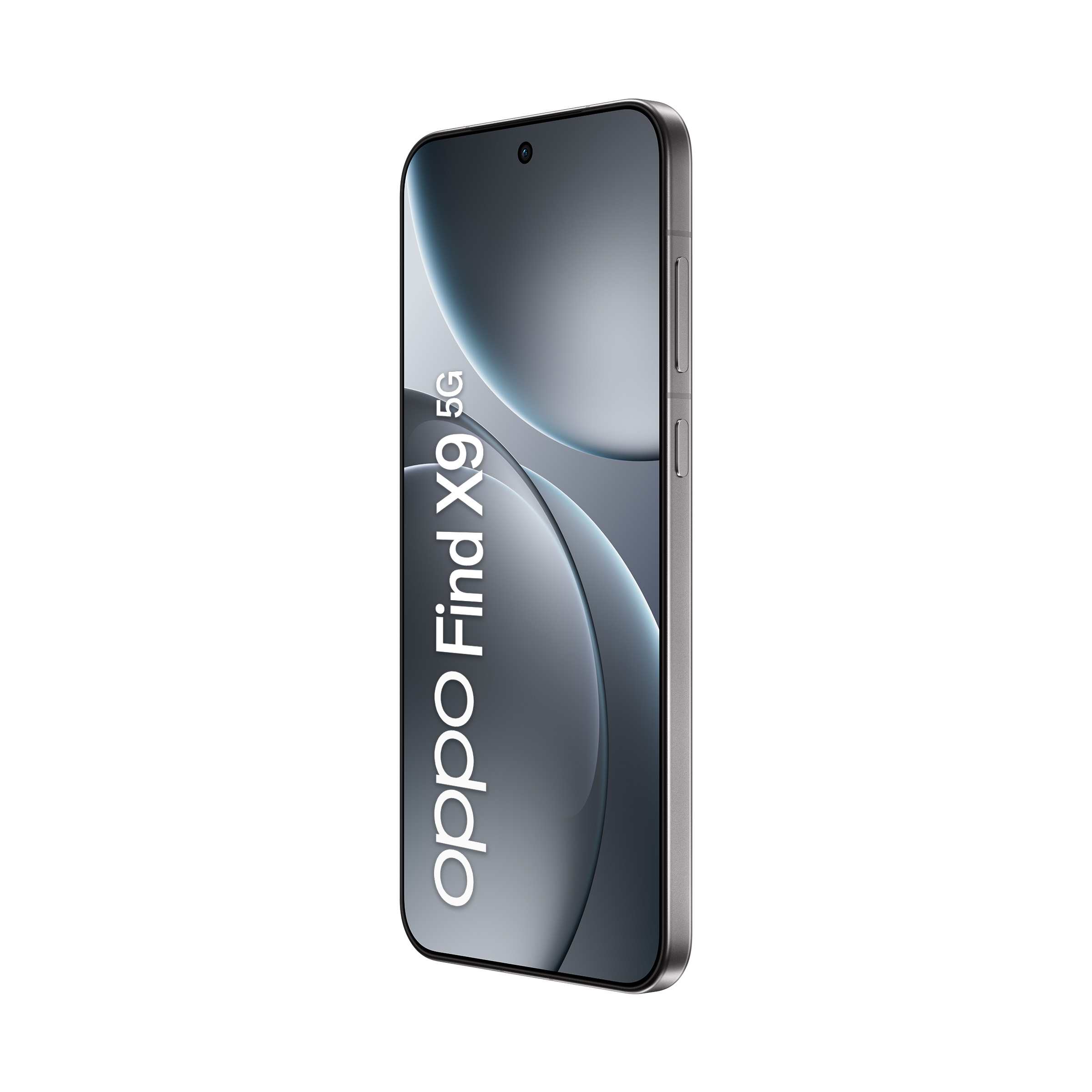 Elegancki, szary smartfon Oppo Find X9 5G z zaokrąglonymi krawędziami.