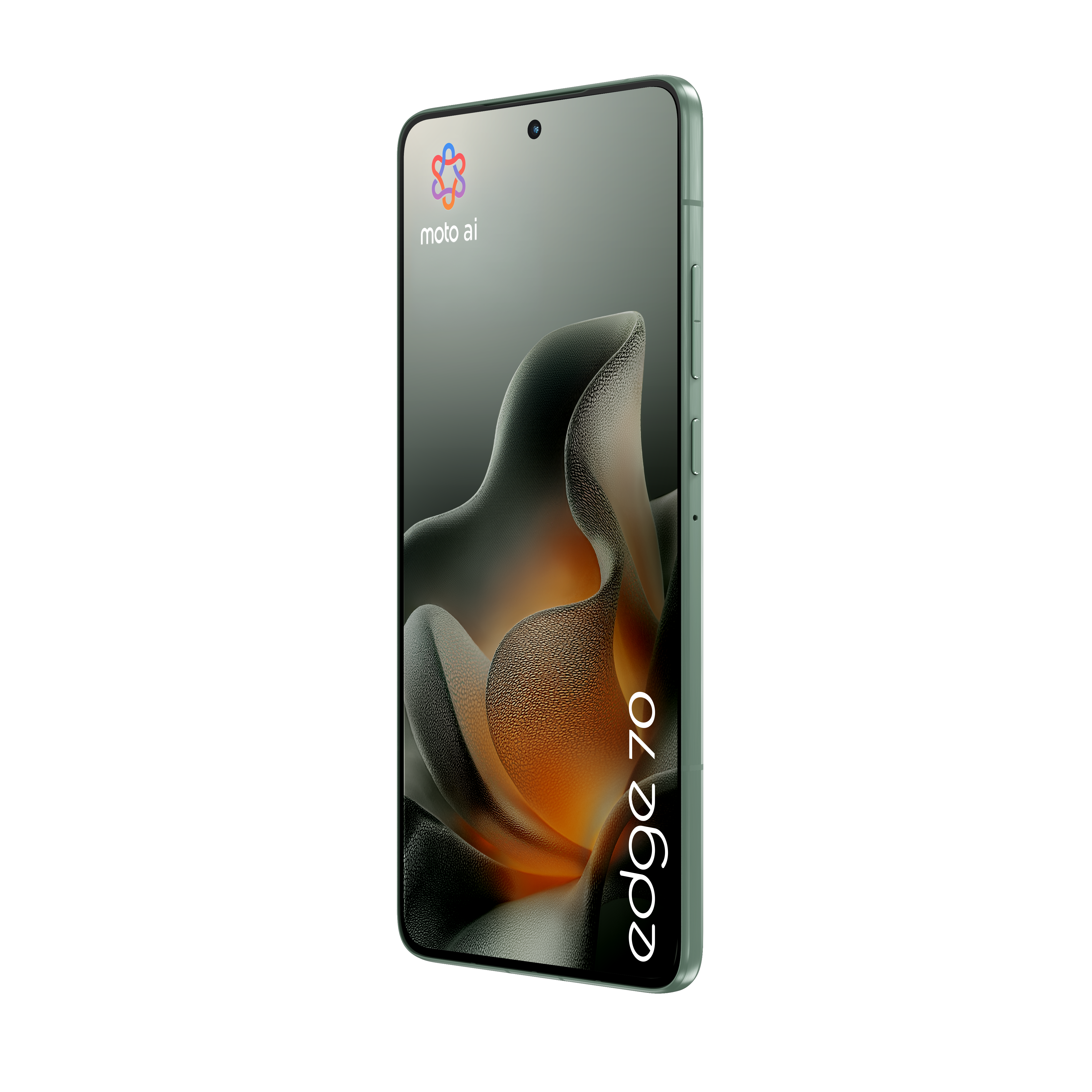Zielony smartfon z napisem "edge 70" i abstrakcyjnym tłem.