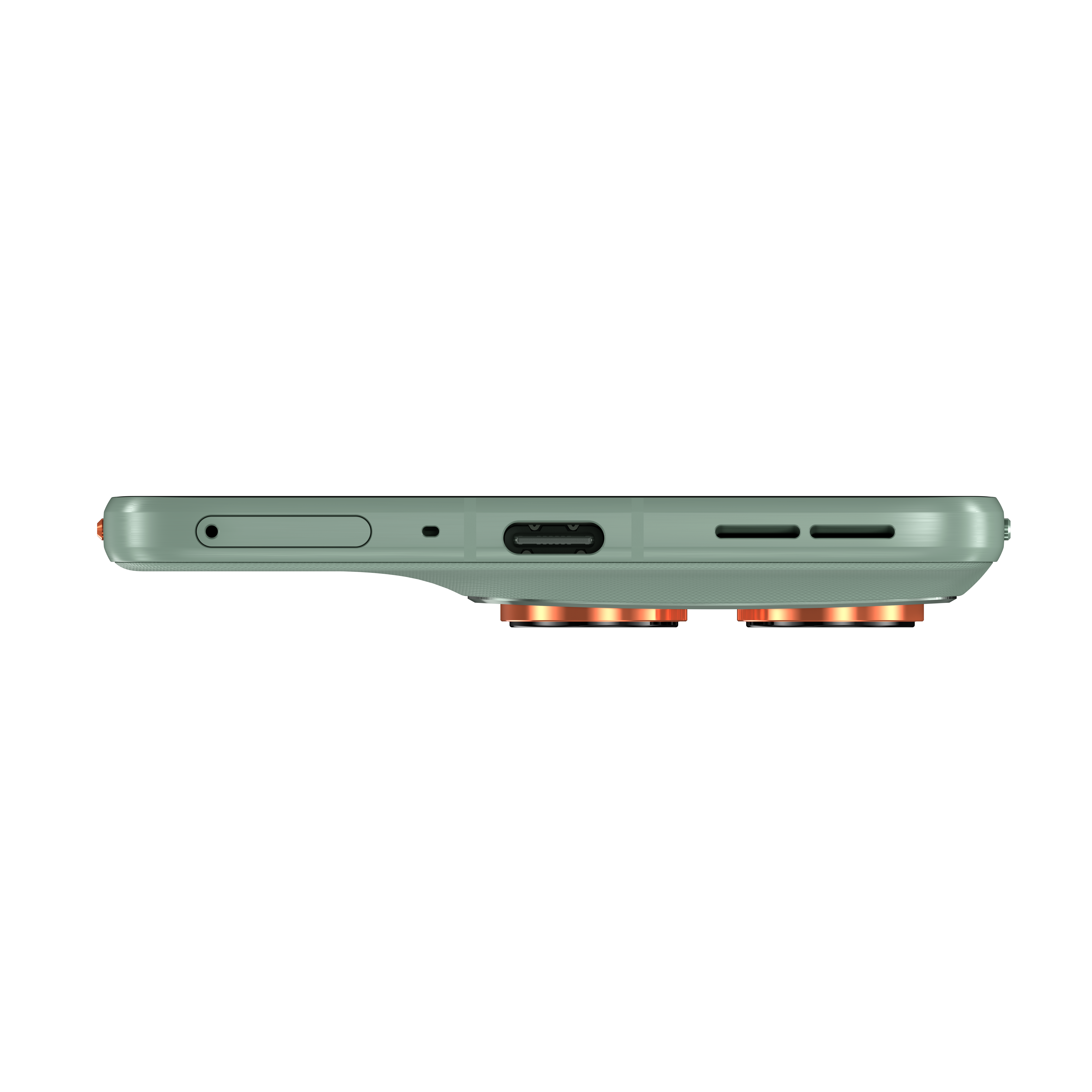 Zielony smartfon z portem USB-C i dwoma obiektywami.
