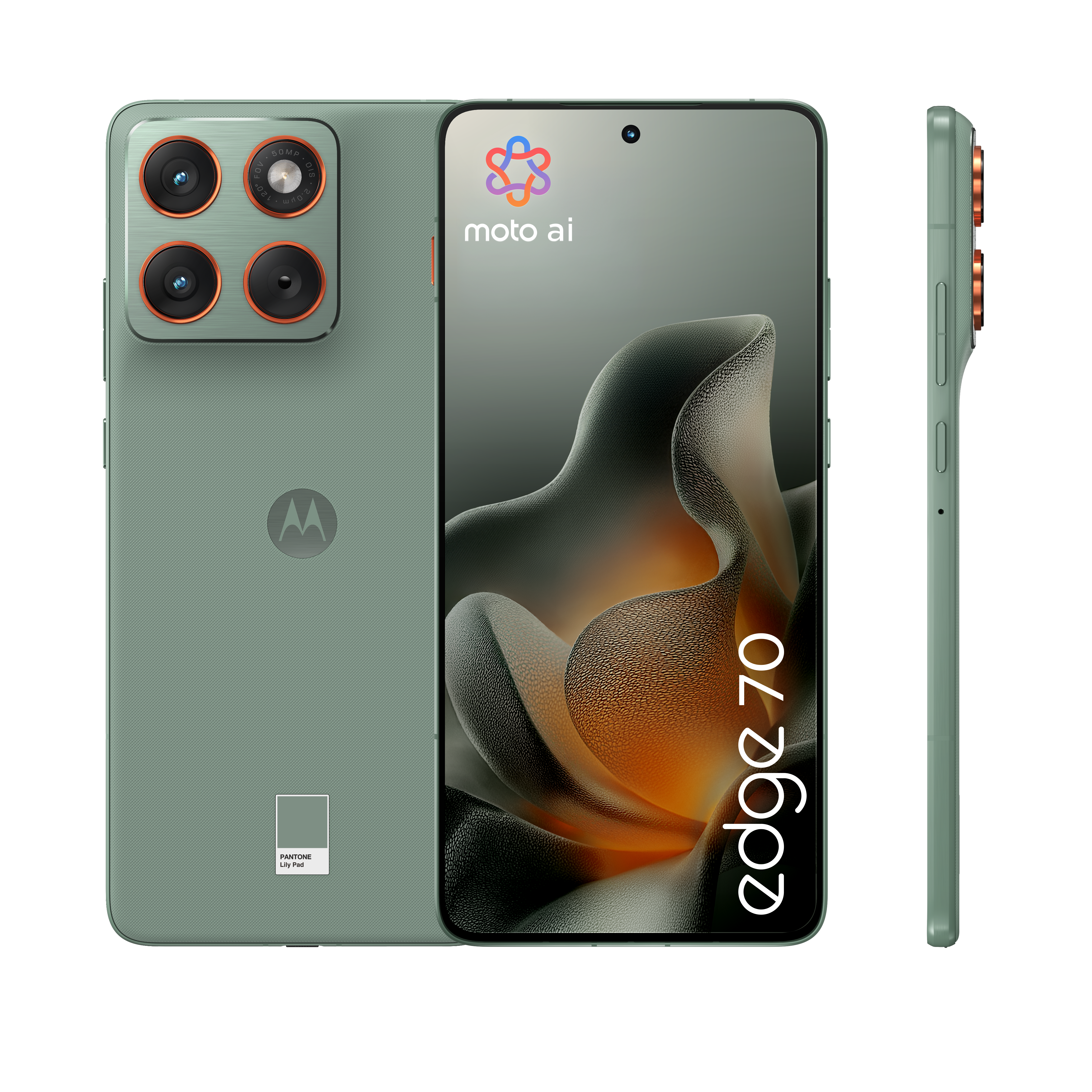 Zielony smartfon z potrójnym tylnym aparatem i napisem "edge 70".