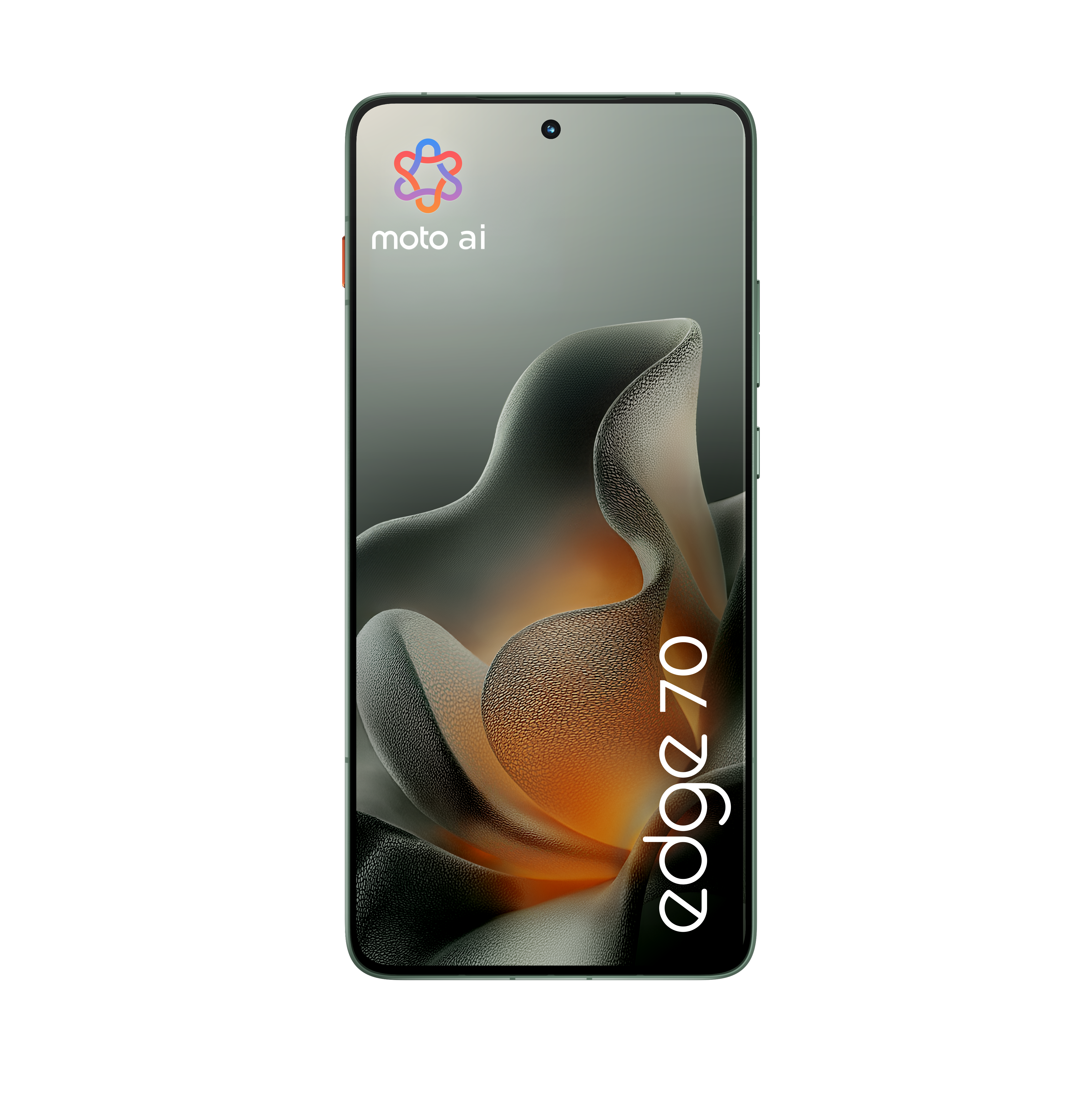 Smartfon z napisem "moto ai" i "edge 70" na ekranie.