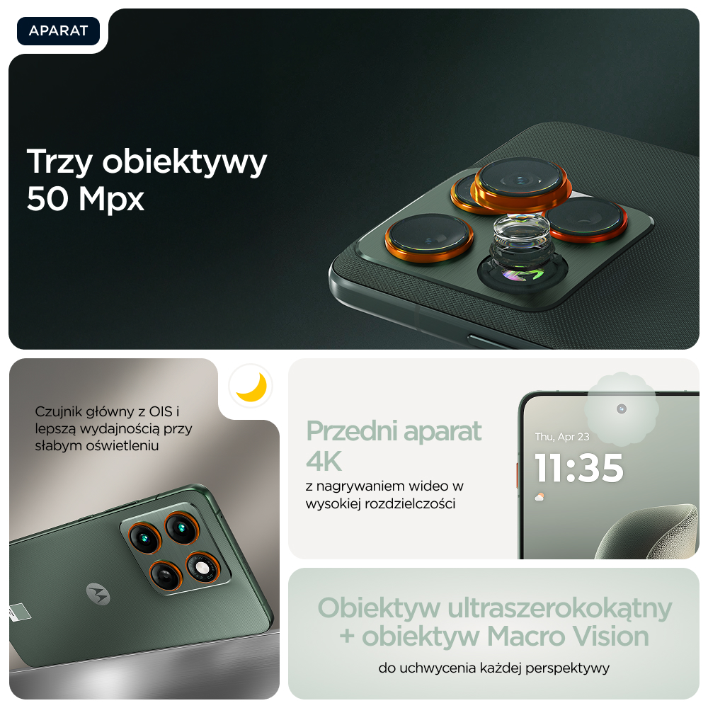 Smartfon z trzema aparatami 50 MP, OIS, przednim aparatem 4K i obiektywem makro.